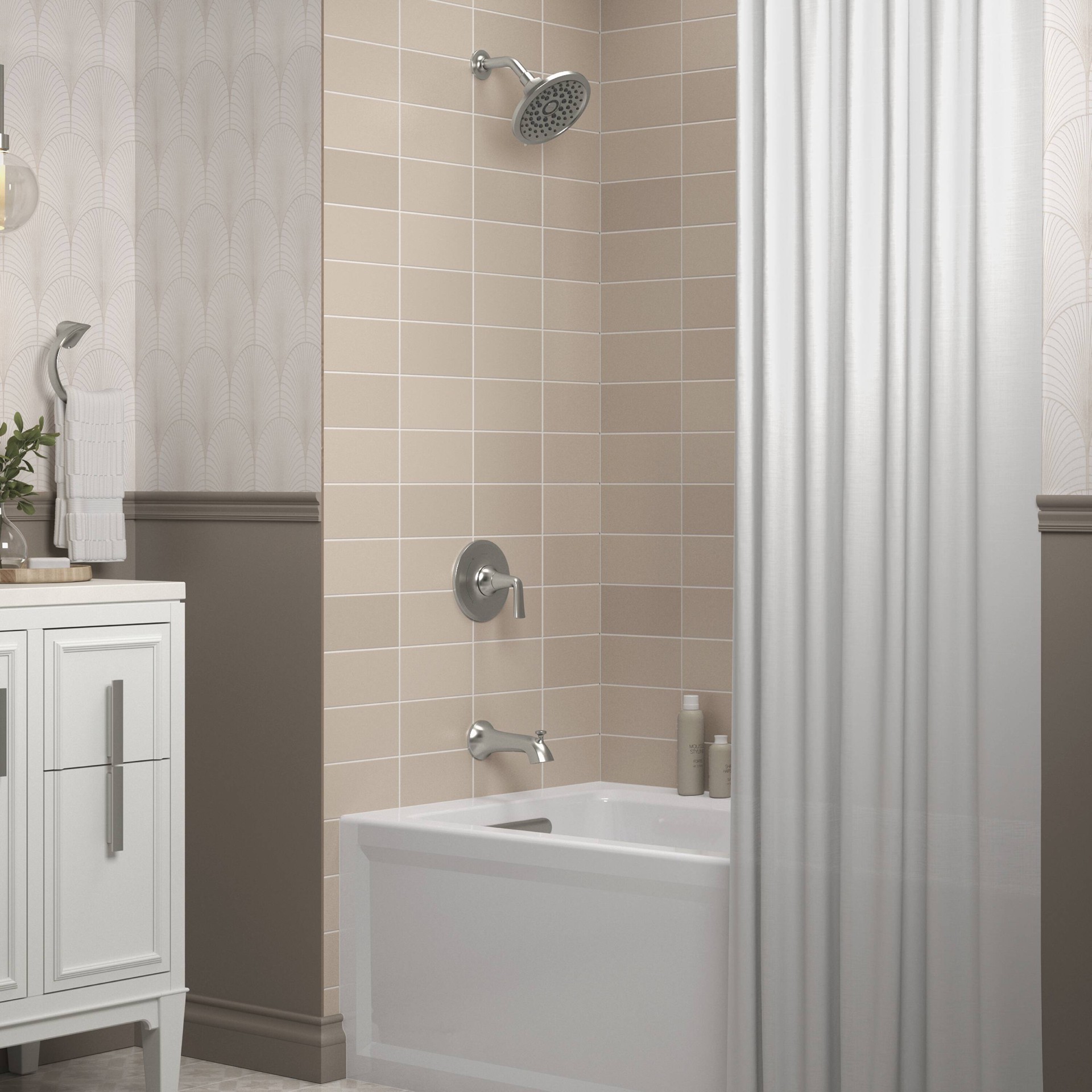 slide 2 of 6, KOHLER Desette Vibrant Brushed Nickel 1-handle 6.47-in Round Bathtub and shower Faucet with Valve (Multi-function), 1 ct