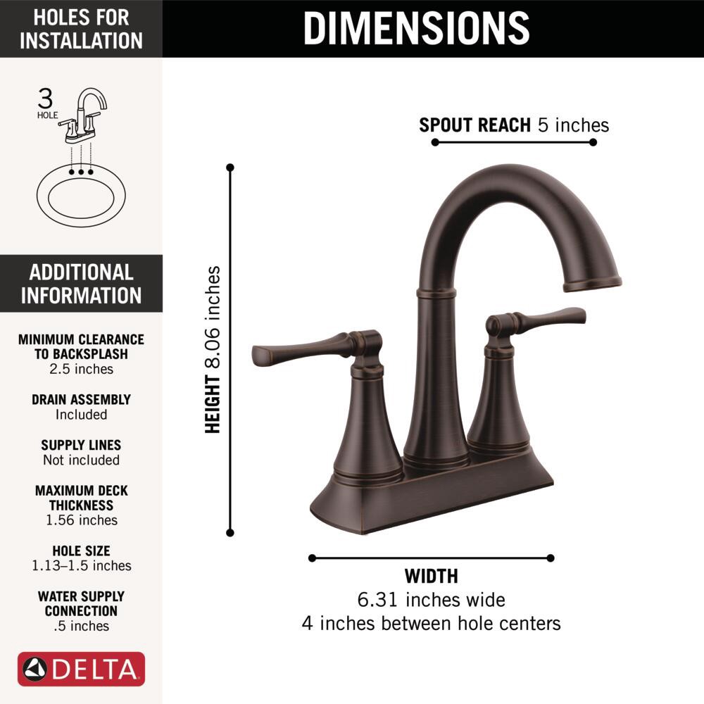 slide 5 of 6, Delta Archdale Venetian Bronze 4-in centerset 2-handle WaterSense Mid-arc Residential Handle Bathroom Sink Faucet with Drain, 1 ct
