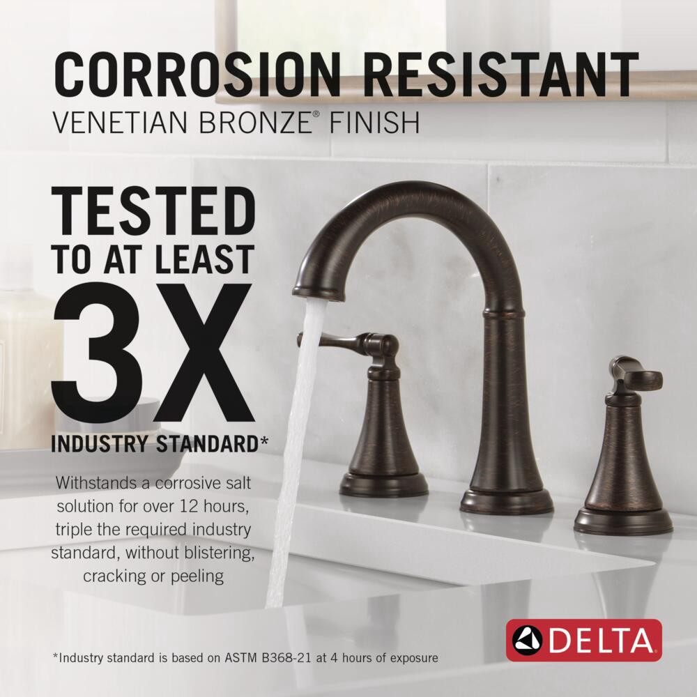 slide 2 of 6, Delta Archdale Venetian Bronze Widespread 2-handle WaterSense Mid-arc Residential Handle Bathroom Sink Faucet with Drain, 1 ct