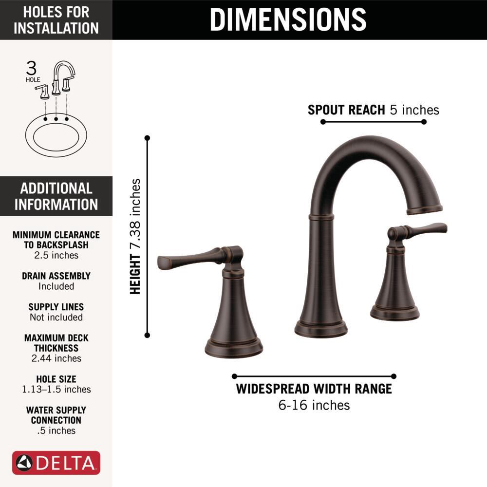 slide 5 of 6, Delta Archdale Venetian Bronze Widespread 2-handle WaterSense Mid-arc Residential Handle Bathroom Sink Faucet with Drain, 1 ct
