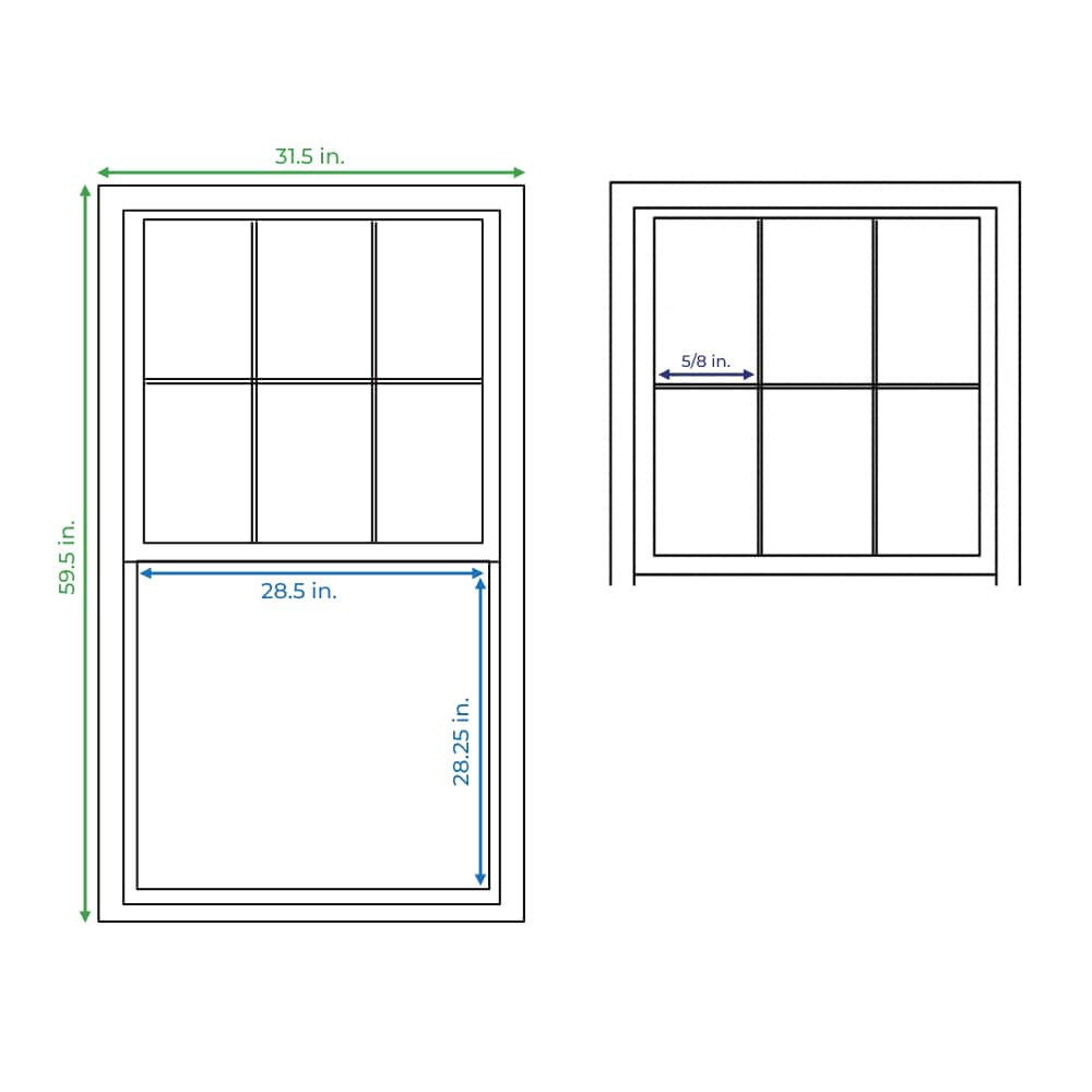 slide 4 of 6, RELIABILT 46000 Series 31-1/2-in x 59-1/2-in White Exterior Aluminum New Construction Single Hung Window Low-E Double Pane Glass with Grids, (Half Screen Included), 1 ct