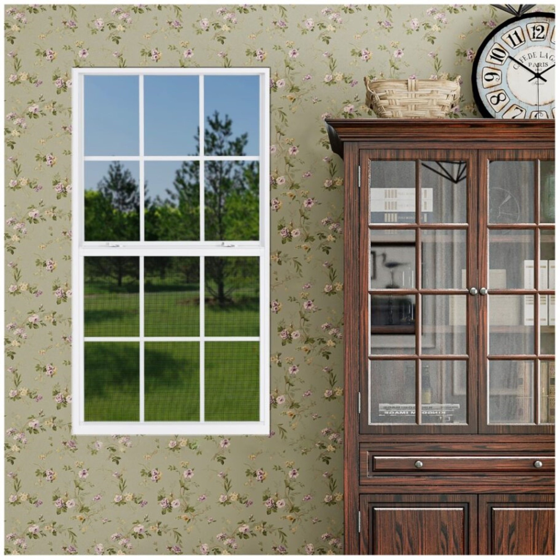 slide 5 of 6, RELIABILT 46000 Series 31-1/2-in x 59-1/2-in White Exterior Aluminum New Construction Single Hung Window Low-E Double Pane Glass with Grids, (Half Screen Included), 1 ct