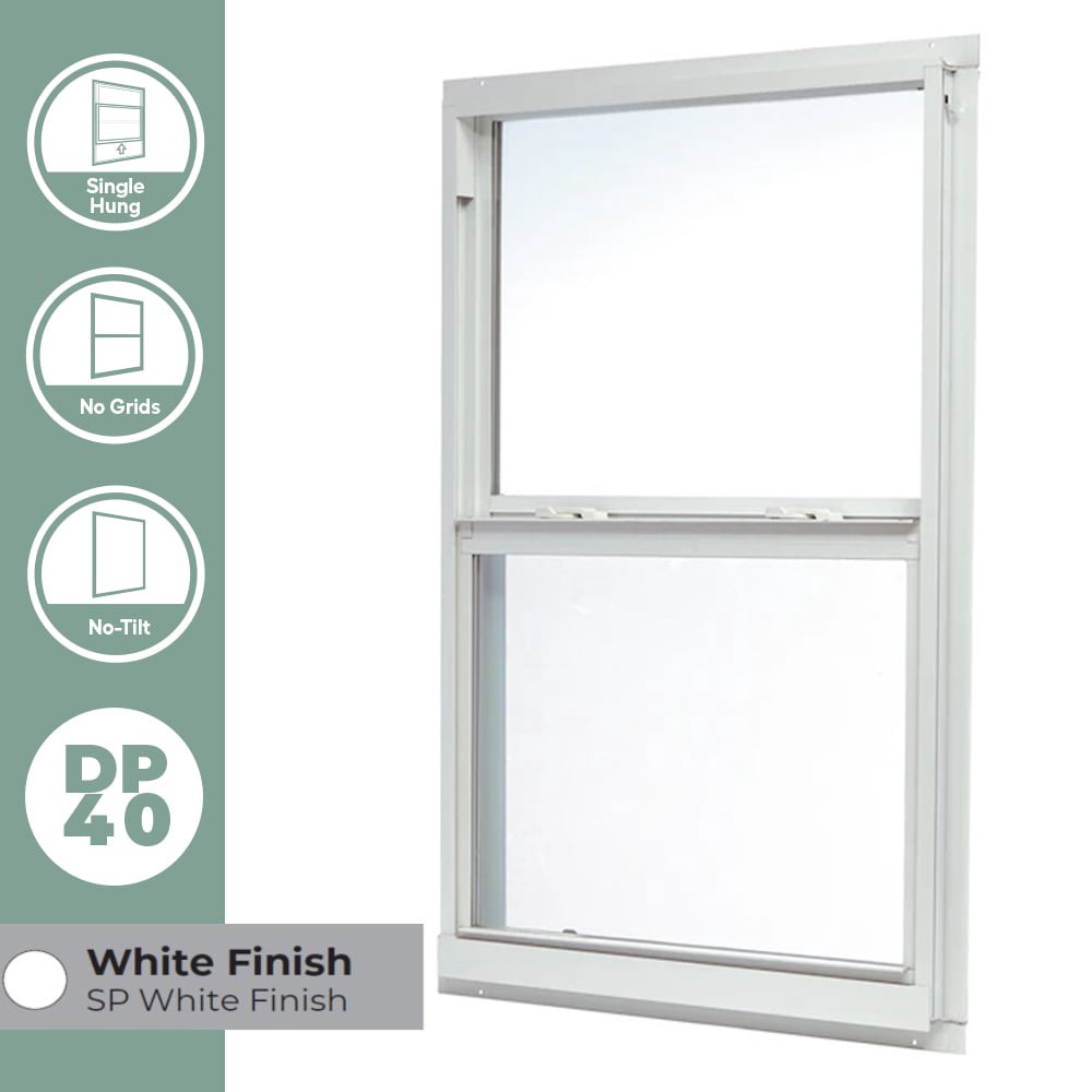 slide 3 of 6, RELIABILT 46000 Series 23-1/2-in x 35-1/2-in White Exterior Aluminum New Construction Single Hung Window Low-E Double Pane Glass (Half Screen Included), 1 ct