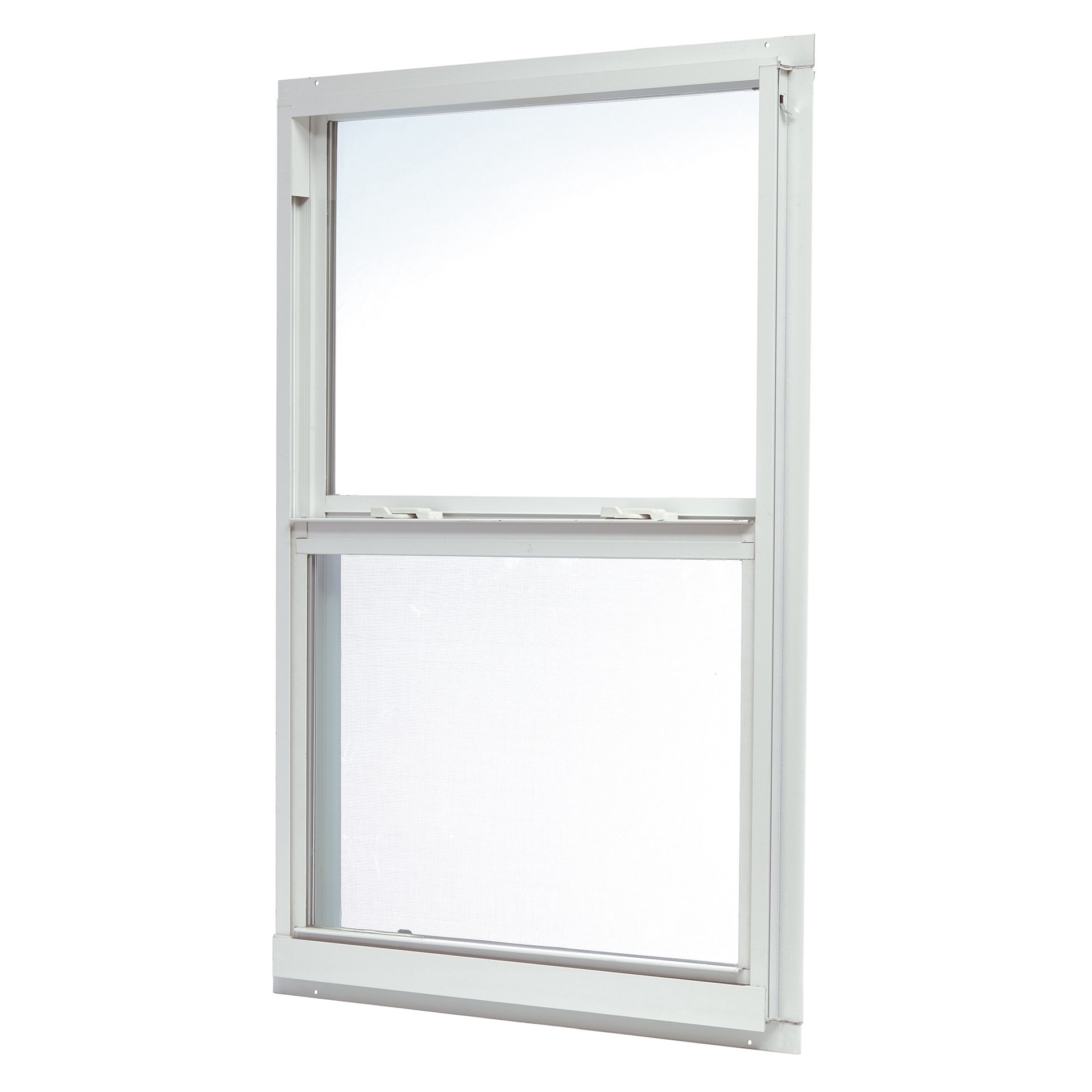 slide 1 of 6, RELIABILT 46000 Series 23-1/2-in x 35-1/2-in White Exterior Aluminum New Construction Single Hung Window Low-E Double Pane Glass (Half Screen Included), 1 ct