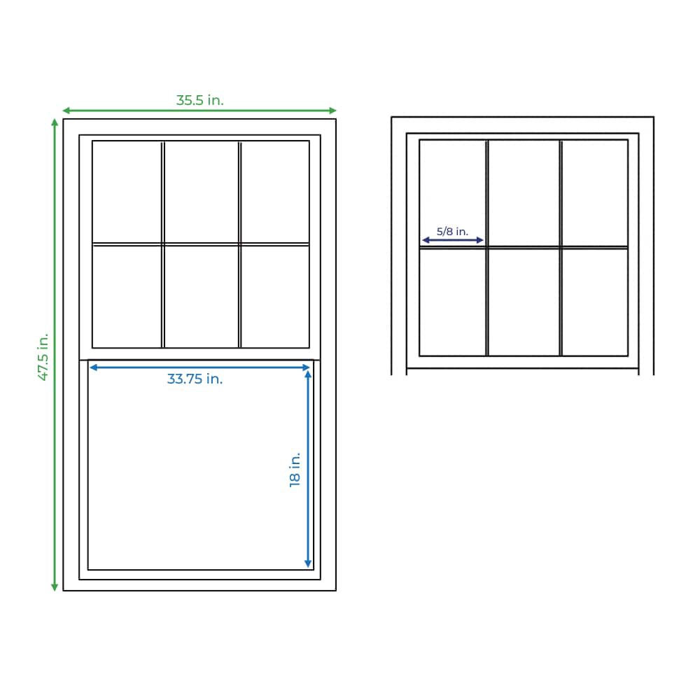 slide 4 of 6, RELIABILT 46000 Series 35-1/2-in x 47-1/2-in White Exterior Aluminum New Construction Single Hung Window Low-E Double Pane Glass with Grids, (Half Screen Included), 1 ct