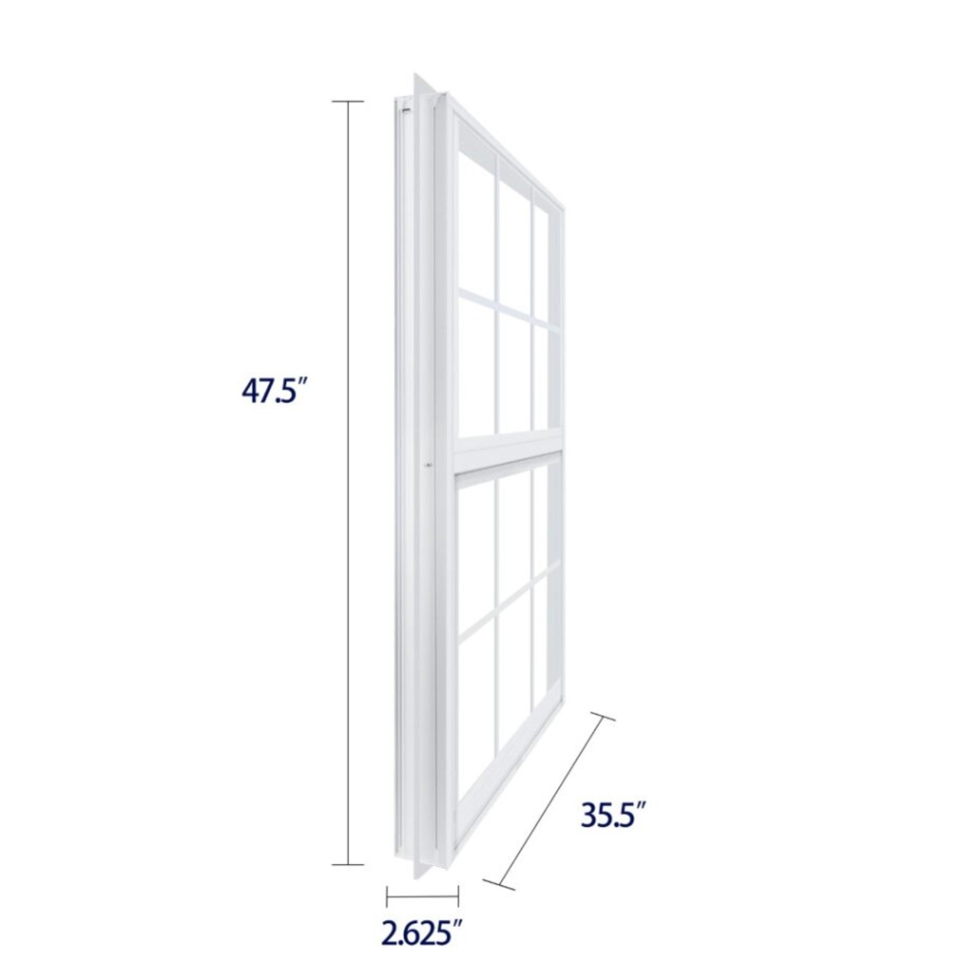 slide 6 of 6, RELIABILT 46000 Series 35-1/2-in x 47-1/2-in White Exterior Aluminum New Construction Single Hung Window Low-E Double Pane Glass with Grids, (Half Screen Included), 1 ct