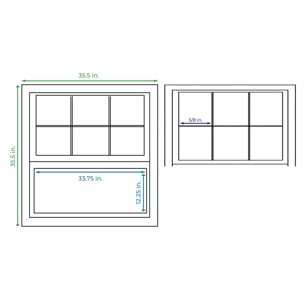 slide 4 of 6, RELIABILT 46000 Series 35-1/2-in x 35-1/2-in White Exterior Aluminum New Construction Single Hung Window Low-E Double Pane Glass with Grids, (Half Screen Included), 1 ct