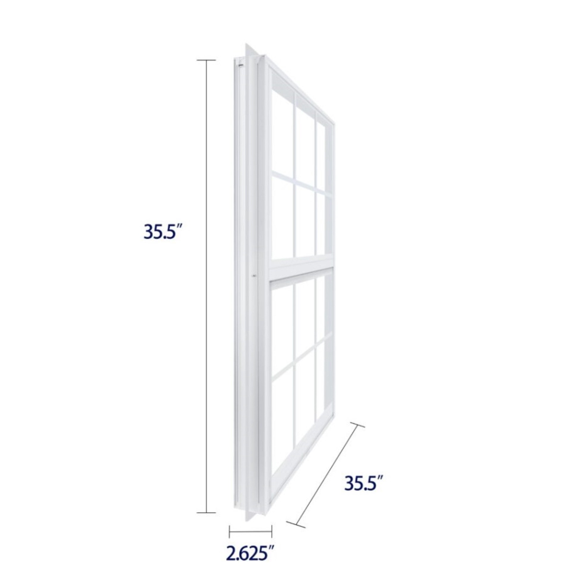 slide 6 of 6, RELIABILT 46000 Series 35-1/2-in x 35-1/2-in White Exterior Aluminum New Construction Single Hung Window Low-E Double Pane Glass with Grids, (Half Screen Included), 1 ct