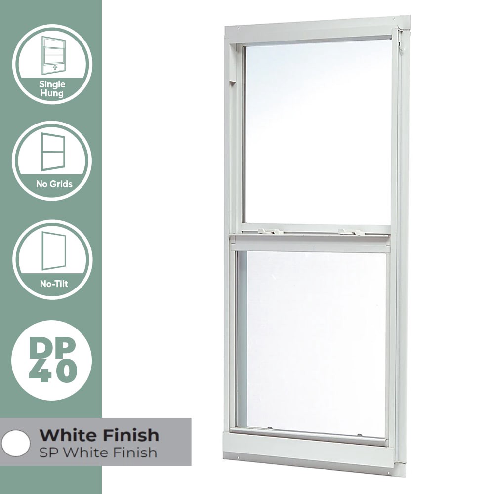 slide 3 of 6, RELIABILT 46000 Series 31-1/2-in x 51-1/2-in White Exterior Aluminum New Construction Single Hung Window Low-E Double Pane Glass (Half Screen Included), 1 ct