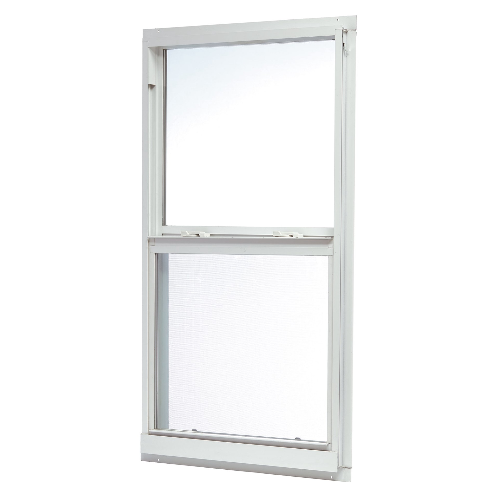 slide 1 of 6, RELIABILT 46000 Series 31-1/2-in x 51-1/2-in White Exterior Aluminum New Construction Single Hung Window Low-E Double Pane Glass (Half Screen Included), 1 ct
