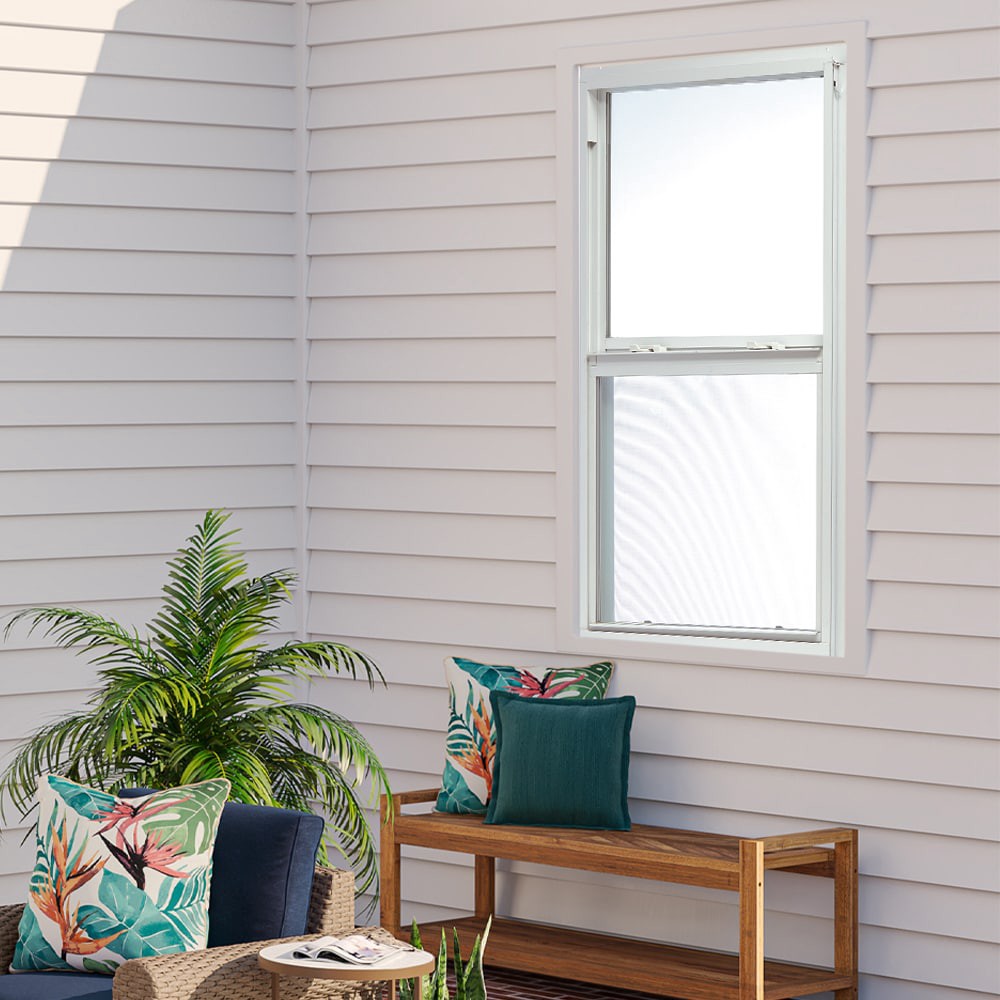 slide 2 of 6, RELIABILT 46000 Series 35-1/2-in x 51-1/2-in White Exterior Aluminum New Construction Single Hung Window Low-E Double Pane Glass (Half Screen Included), 1 ct