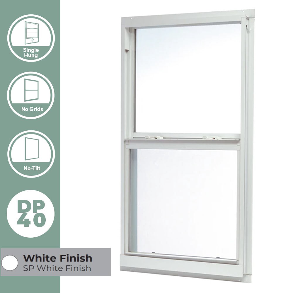 slide 3 of 6, RELIABILT 46000 Series 35-1/2-in x 51-1/2-in White Exterior Aluminum New Construction Single Hung Window Low-E Double Pane Glass (Half Screen Included), 1 ct