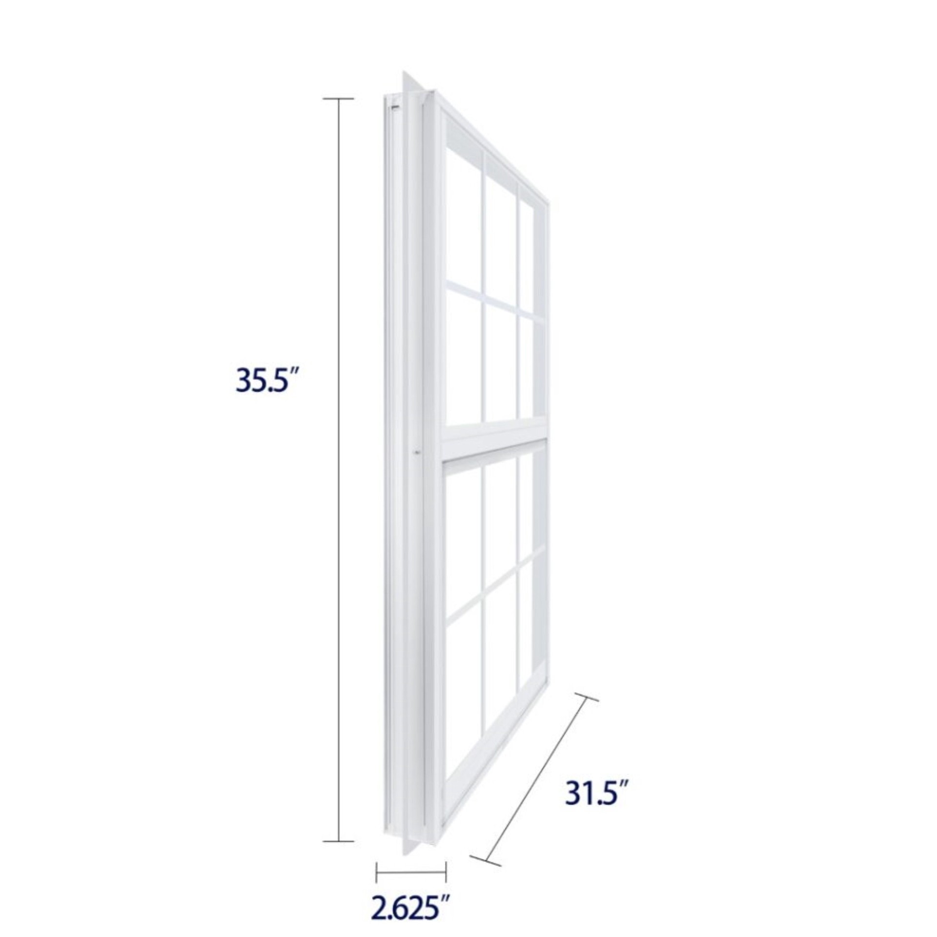 slide 5 of 6, RELIABILT 46000 Series 31-1/2-in x 35-1/2-in White Exterior Aluminum New Construction Single Hung Window Low-E Double Pane Glass with Grids, (Half Screen Included), 1 ct
