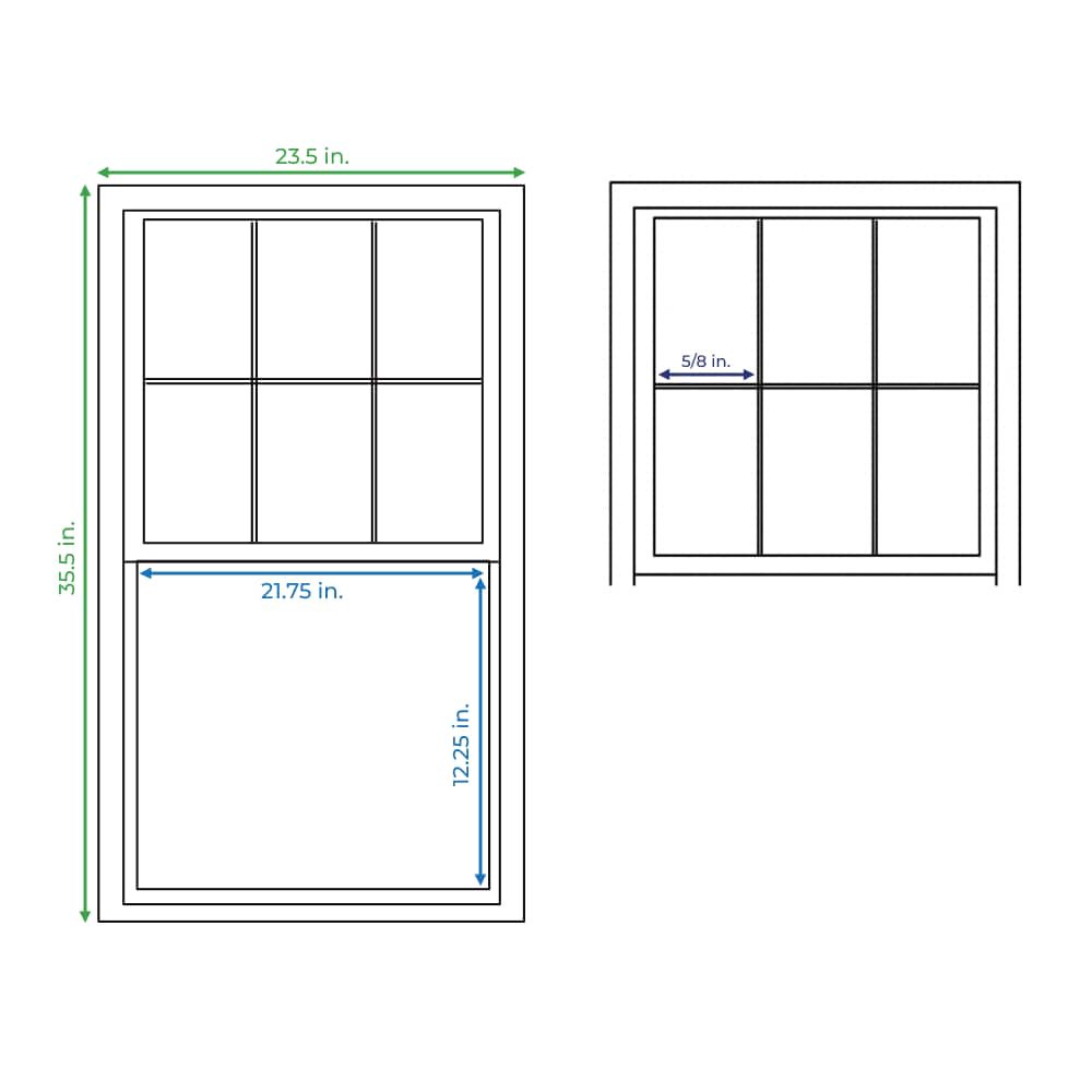 slide 4 of 6, RELIABILT 46000 Series 23-1/2-in x 35-1/2-in White Exterior Aluminum New Construction Single Hung Window Low-E Double Pane Glass with Grids, (Half Screen Included), 1 ct