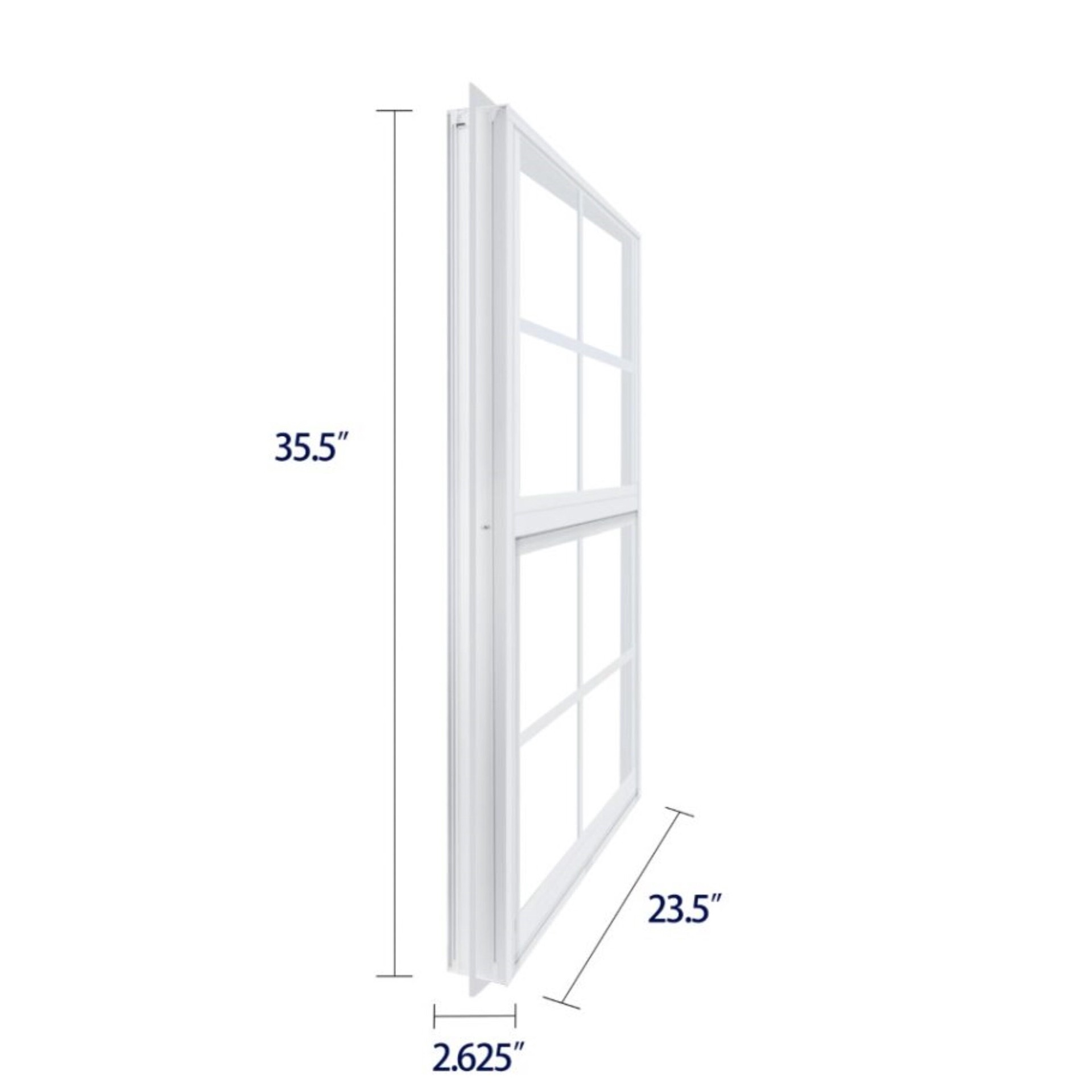 slide 6 of 6, RELIABILT 46000 Series 23-1/2-in x 35-1/2-in White Exterior Aluminum New Construction Single Hung Window Low-E Double Pane Glass with Grids, (Half Screen Included), 1 ct
