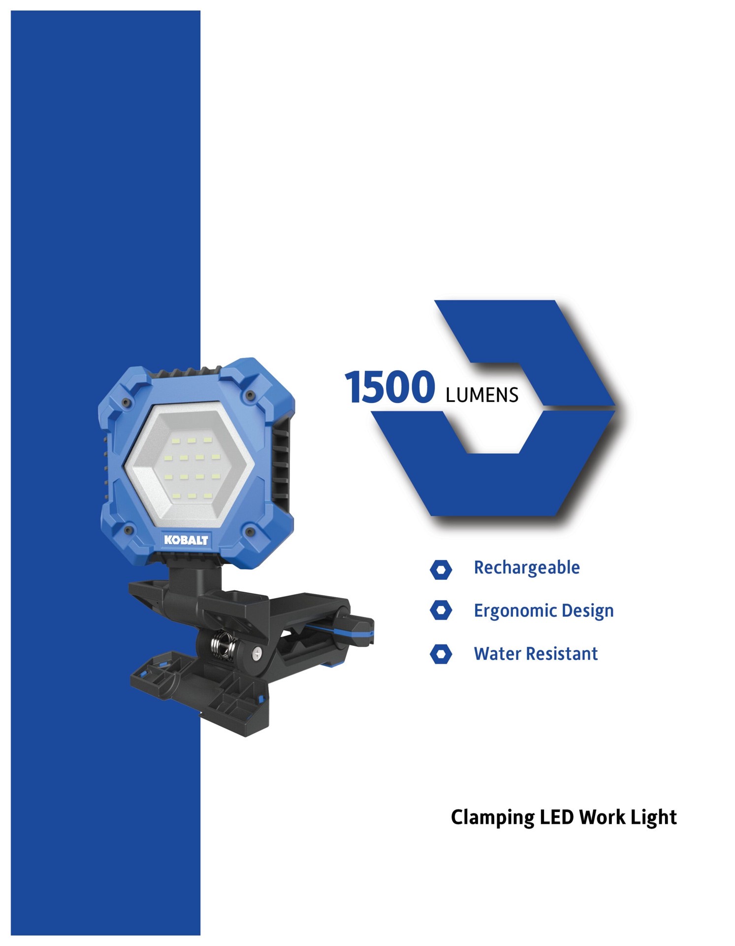 slide 6 of 6, Kobalt 1500 -Lumens LED Battery-operated Rechargeable Clamped Work Light, 1 ct
