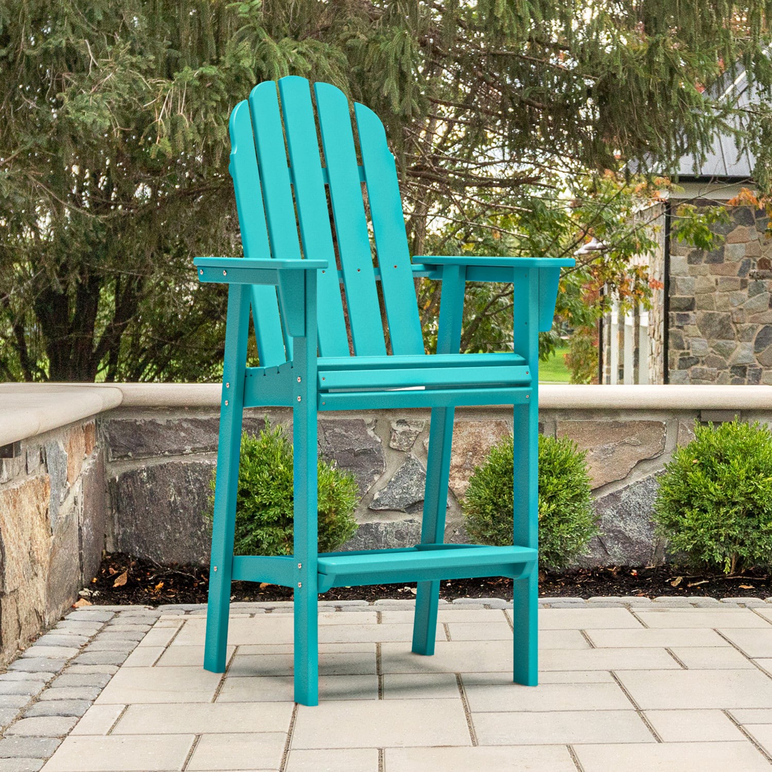 slide 1 of 6, allen + roth by POLYWOOD Oakport Aruba HDPE Frame Stationary Counter-height Chair with Slat Seat, 1 ct