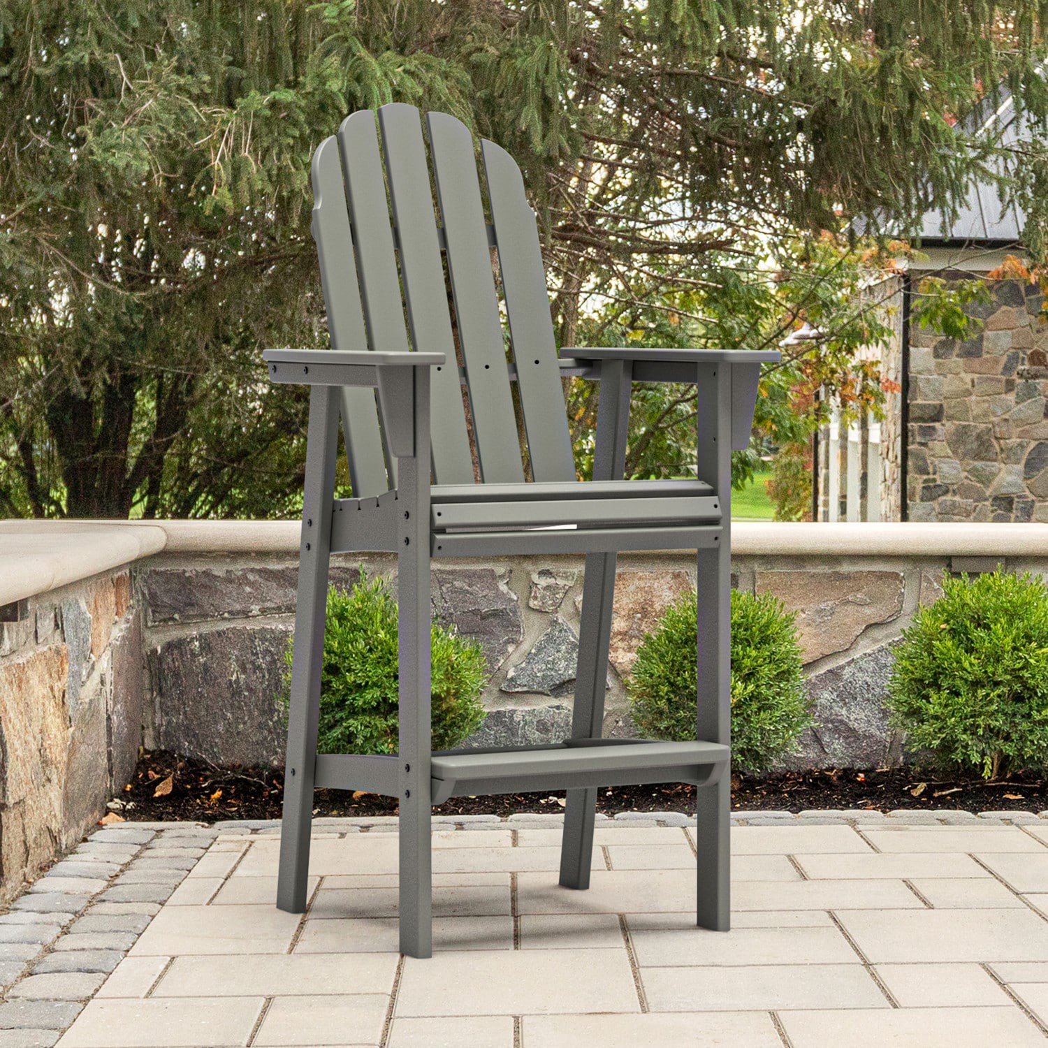 slide 1 of 6, allen + roth by POLYWOOD Oakport Slate Grey HDPE Frame Stationary Counter-height Chair with Slat Seat, 1 ct