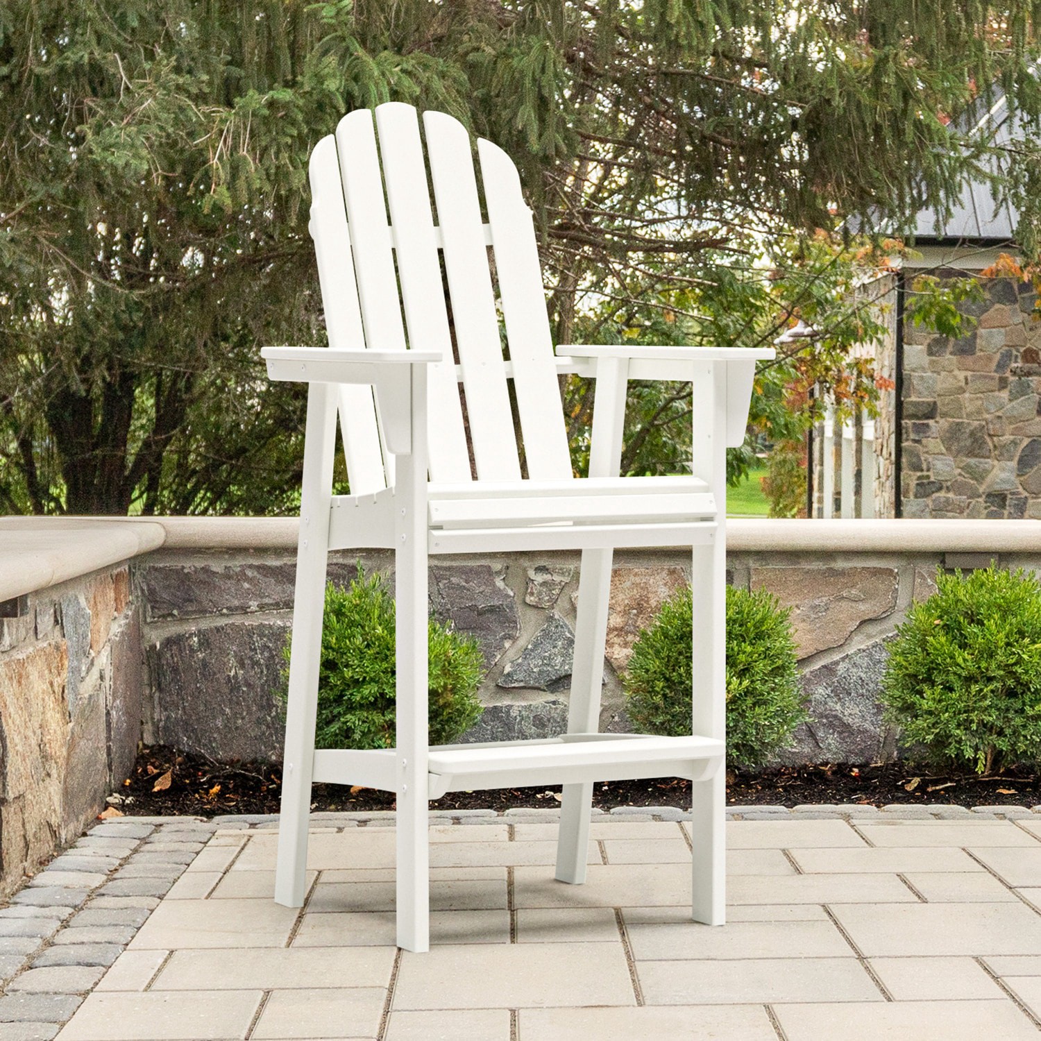 slide 1 of 6, allen + roth by POLYWOOD Oakport White HDPE Frame Stationary Counter-height Chair with Slat Seat, 1 ct