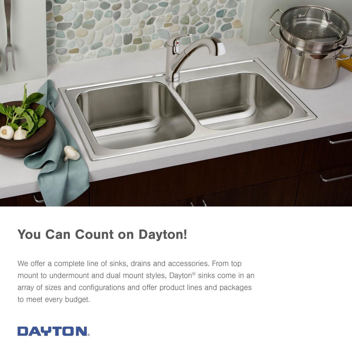 slide 3 of 6, Dayton Drop-in 25-in x 19-in Stainless steel Double equal bowl 22 -Gauge Kitchen Sink, 1 ct