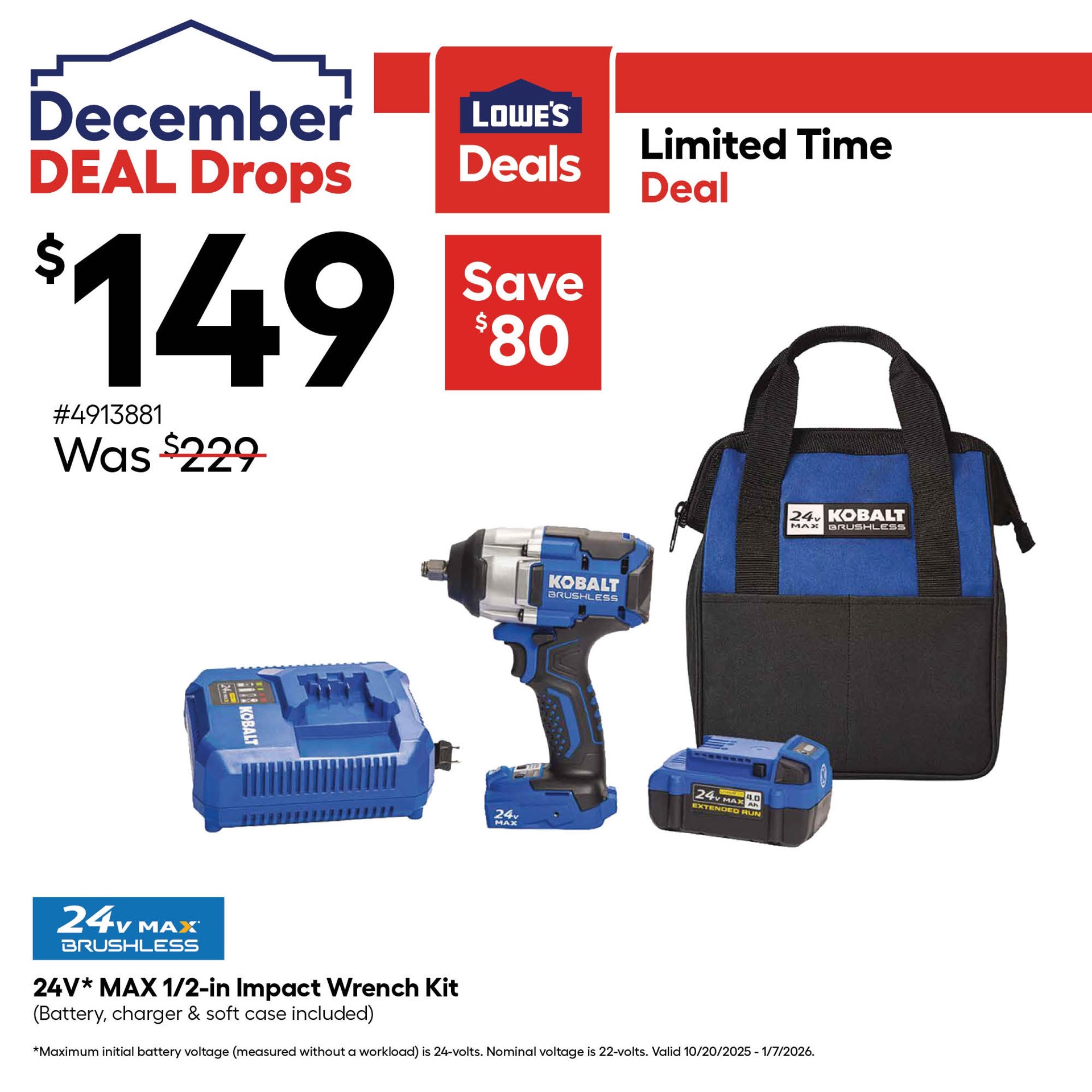 slide 2 of 6, Kobalt 24-volt Variable Speed Brushless 1/2-in Drive Cordless Impact Wrench (Battery Included and Charger Included), 1 ct