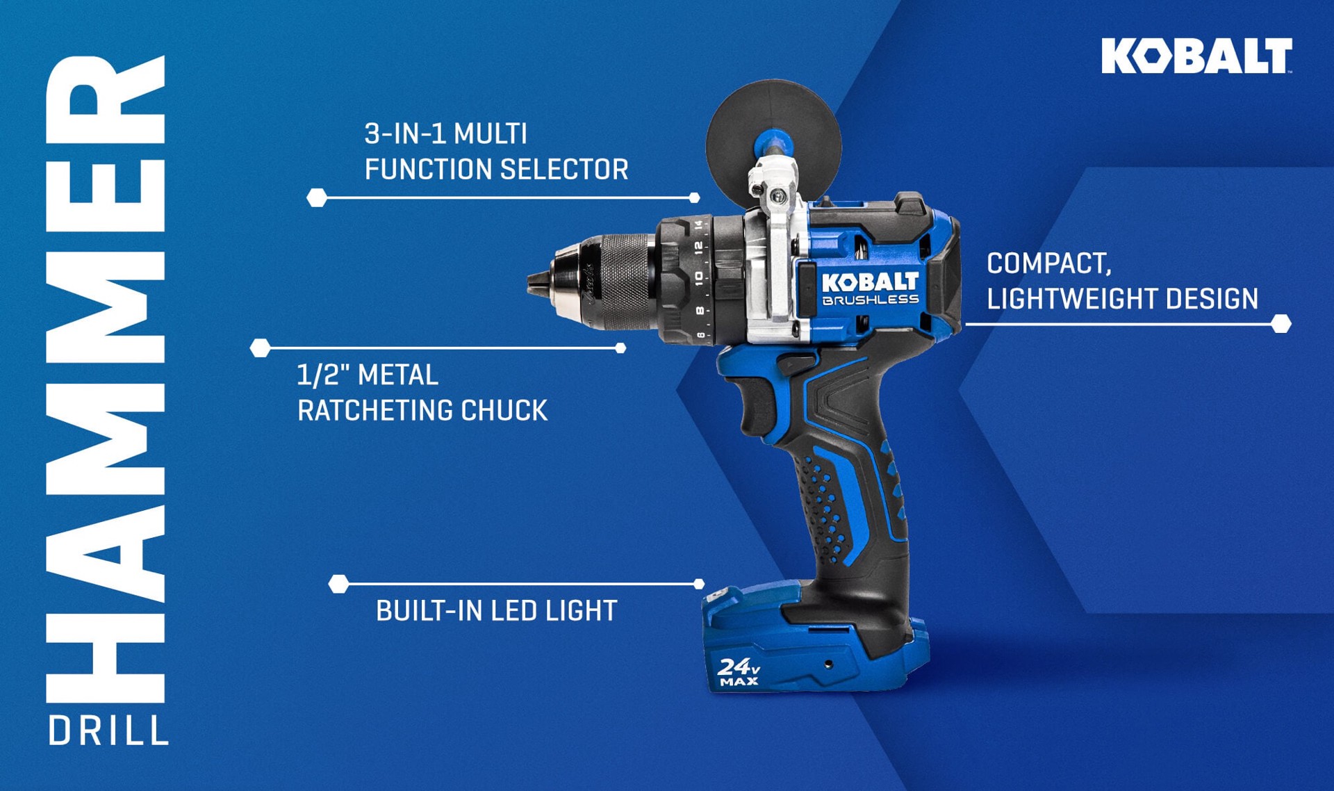 slide 2 of 6, Kobalt 1/2-in 24-volt Variable Speed Brushless Cordless Hammer Drill (, 1 ct