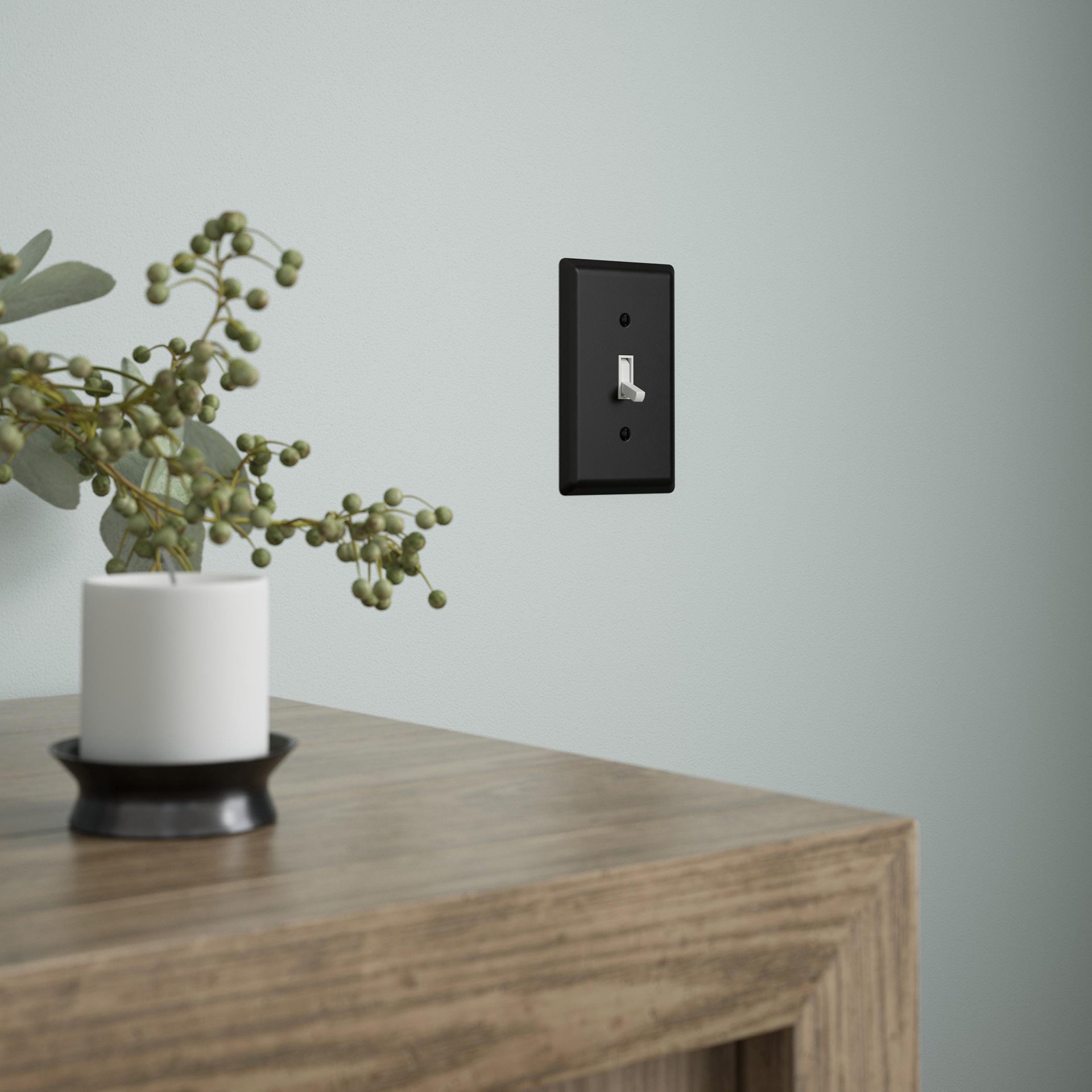 slide 2 of 6, allen + roth Simple Square 1 -Gang Standard Size Matte Black Steel Indoor Toggle Wall Plate, 1 ct