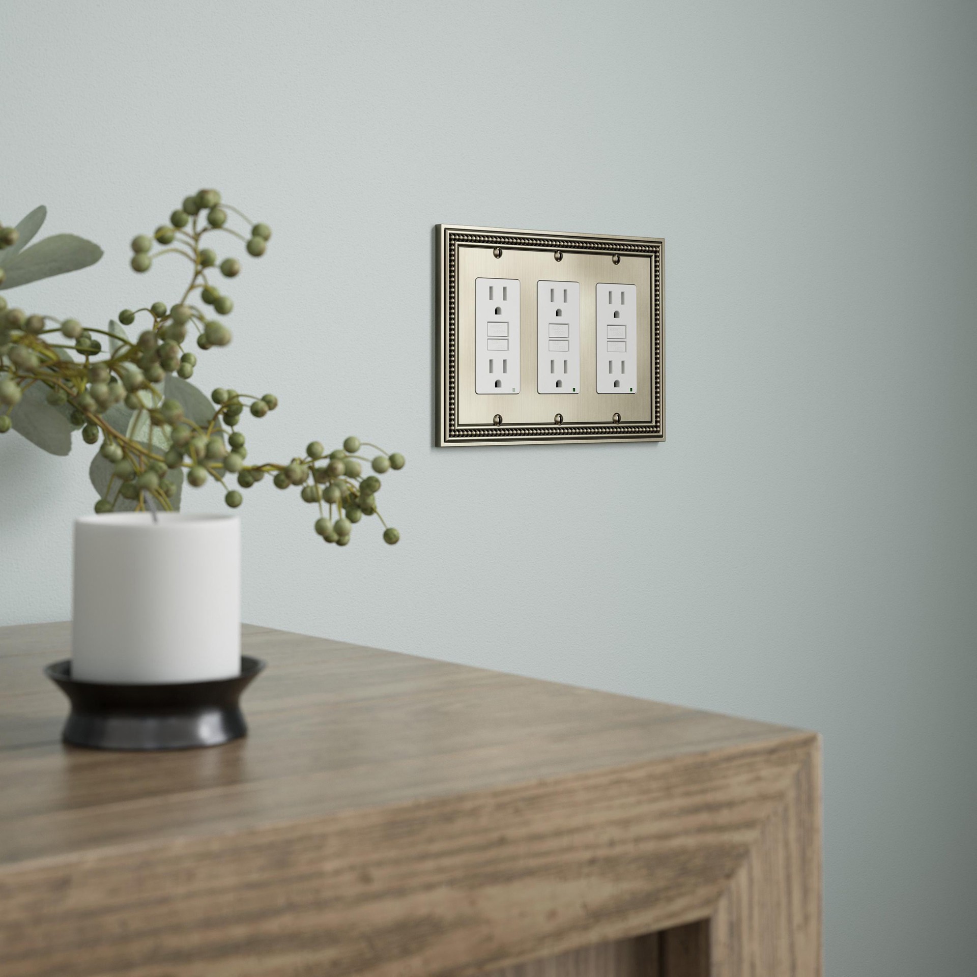 slide 2 of 6, allen + roth Beaded 3 -Gang Midsize Size Brushed Satin Pewter Zinc Indoor Decorator Wall Plate, 1 ct