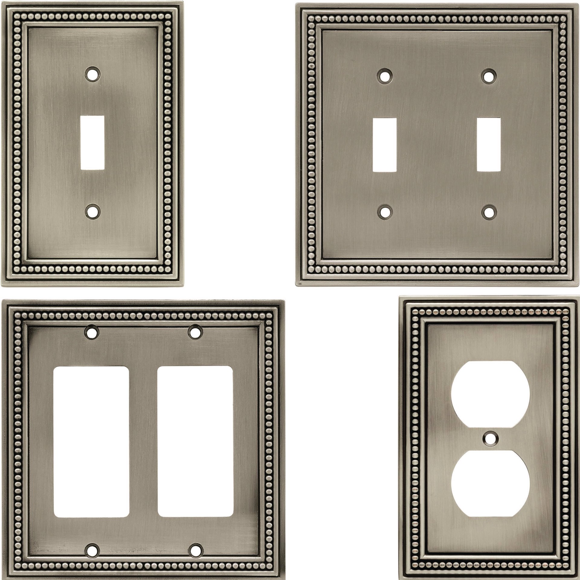 slide 4 of 6, allen + roth Beaded 3 -Gang Midsize Size Brushed Satin Pewter Zinc Indoor Decorator Wall Plate, 1 ct
