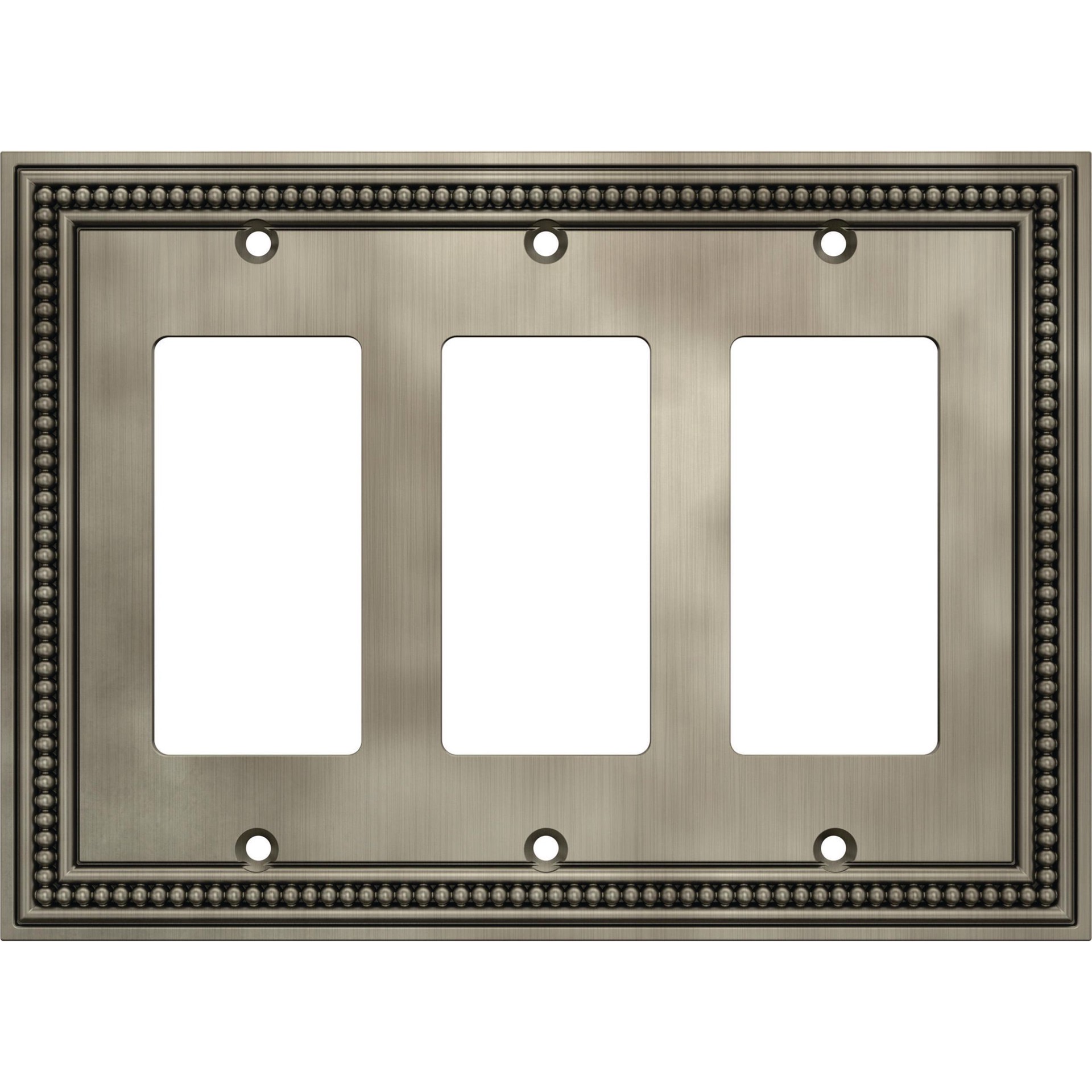 slide 1 of 6, allen + roth Beaded 3 -Gang Midsize Size Brushed Satin Pewter Zinc Indoor Decorator Wall Plate, 1 ct