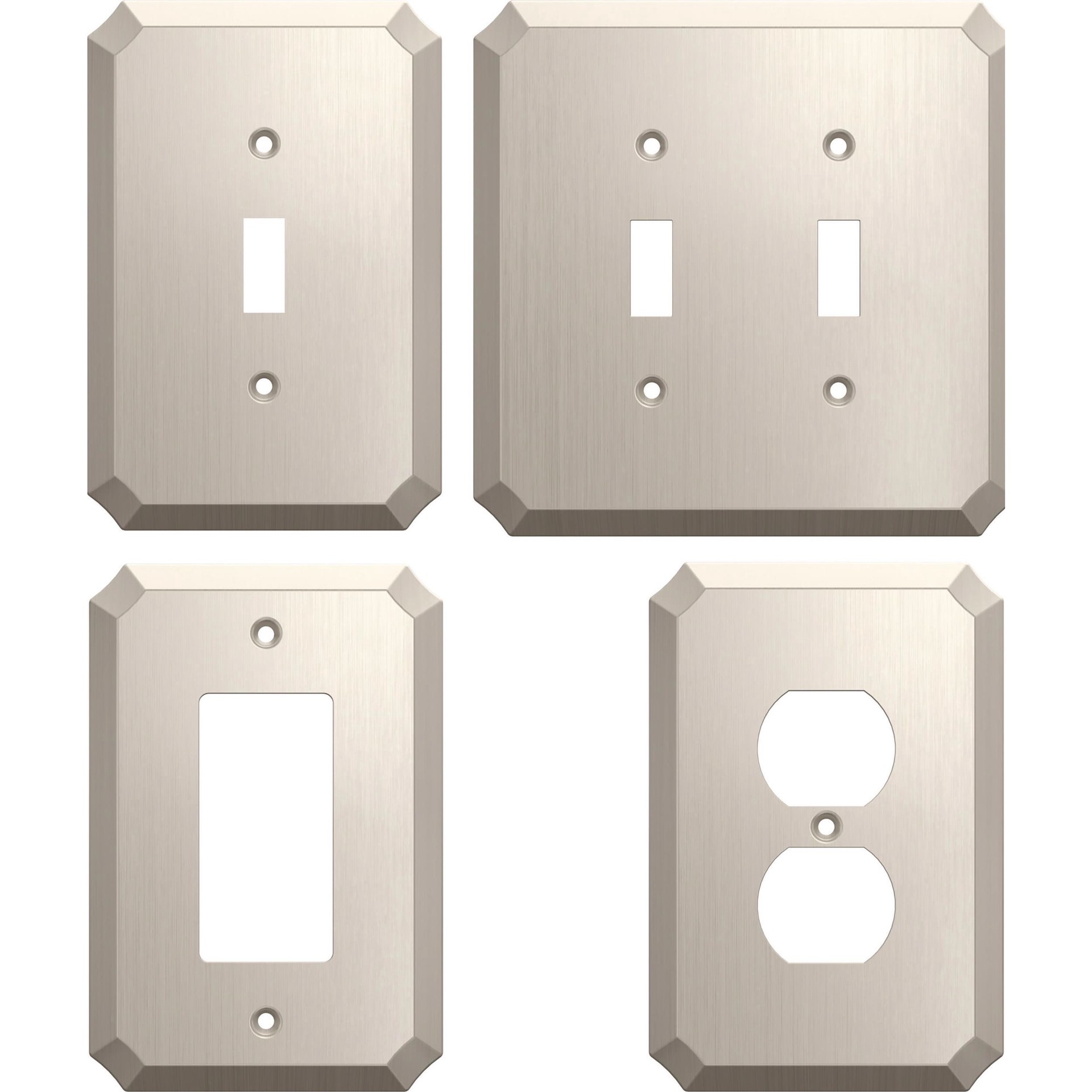 slide 4 of 6, allen + roth Advington 1 -Gang Midsize Size Satin Nickel Steel Indoor Duplex Wall Plate, 1 ct