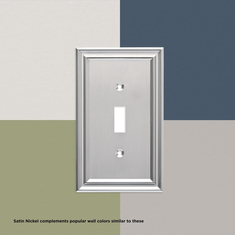 slide 5 of 6, allen + roth Advington 1 -Gang Midsize Size Satin Nickel Steel Indoor Duplex Wall Plate, 1 ct