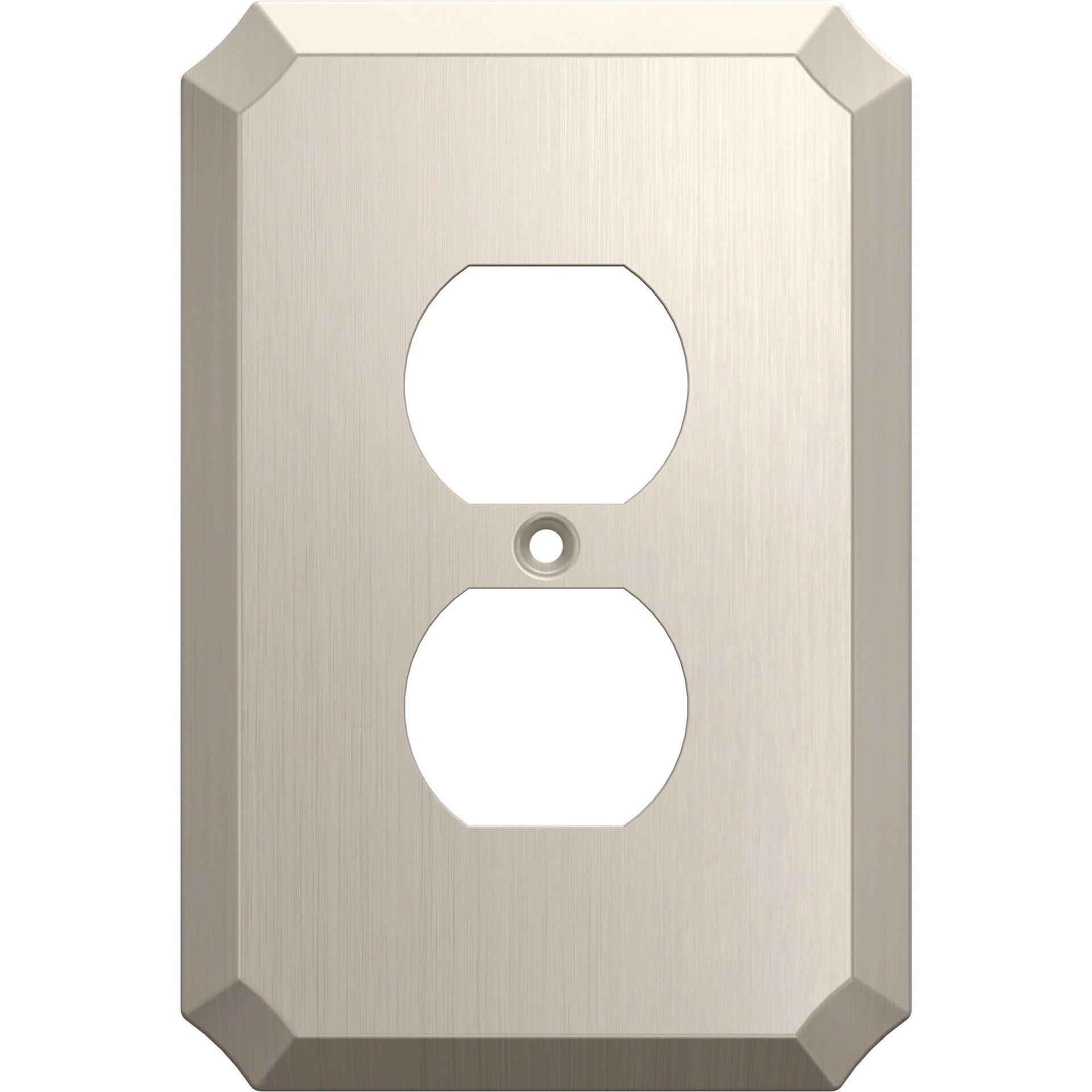 slide 1 of 6, allen + roth Advington 1 -Gang Midsize Size Satin Nickel Steel Indoor Duplex Wall Plate, 1 ct