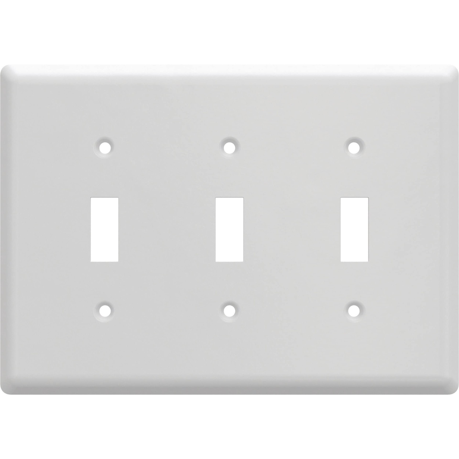 slide 1 of 6, allen + roth Simple Square 3 -Gang Standard Size Pure White Steel Indoor Toggle Wall Plate, 1 ct