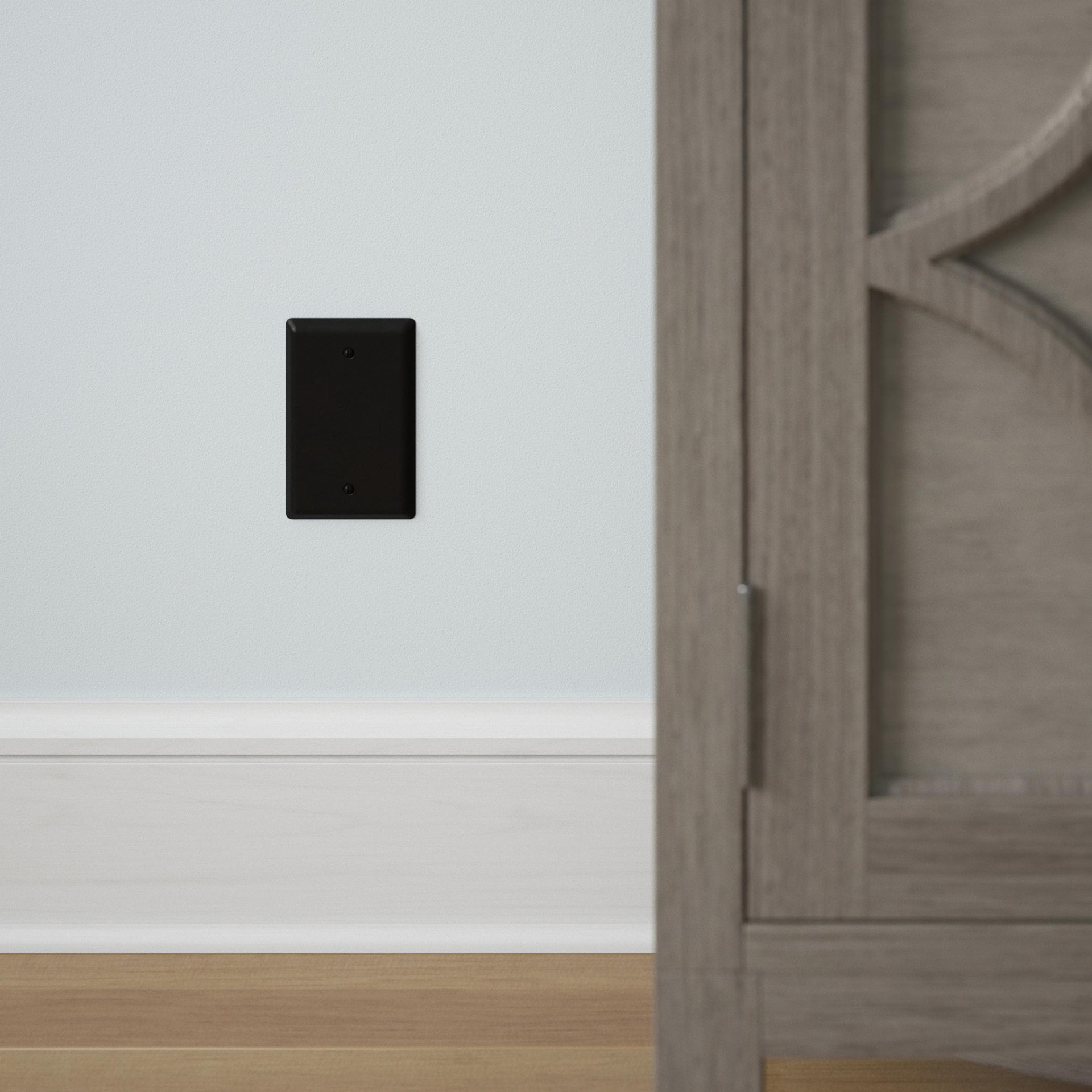 slide 2 of 6, allen + roth Simple Square 1 -Gang Standard Size Matte Black Steel Indoor Blank Wall Plate, 1 ct