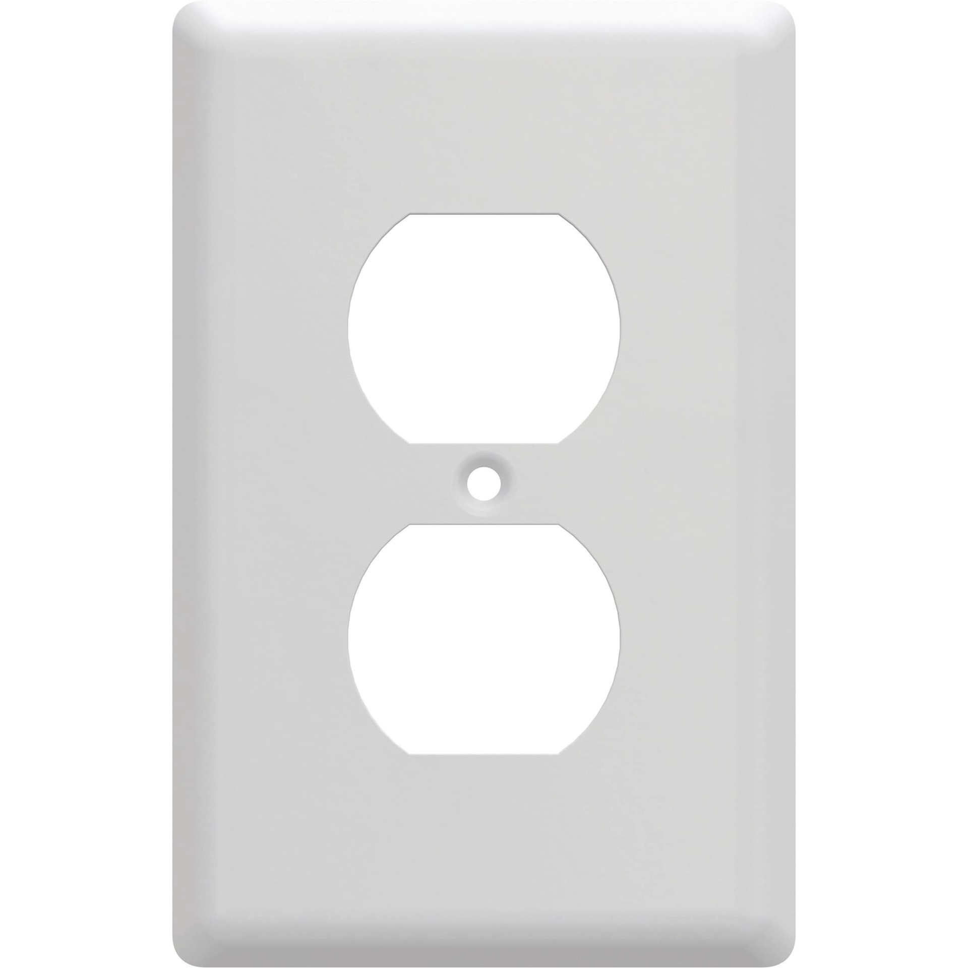 slide 1 of 6, allen + roth Simple Square 1 -Gang Standard Size Pure White Steel Indoor Duplex Wall Plate, 1 ct