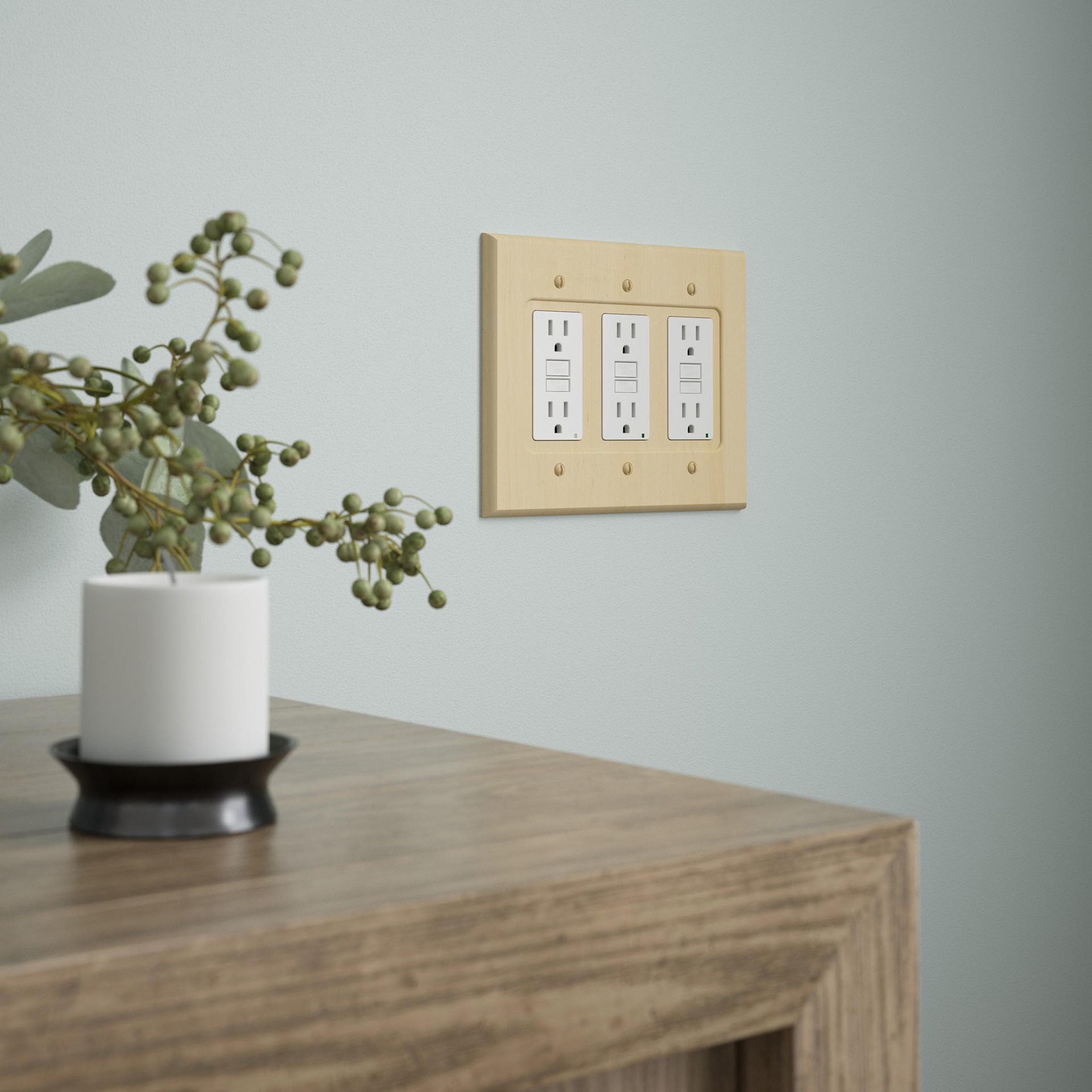 slide 2 of 6, allen + roth Wood Square 3 -Gang Midsize Size Unfinished Wood Wood Indoor Decorator Wall Plate, 1 ct