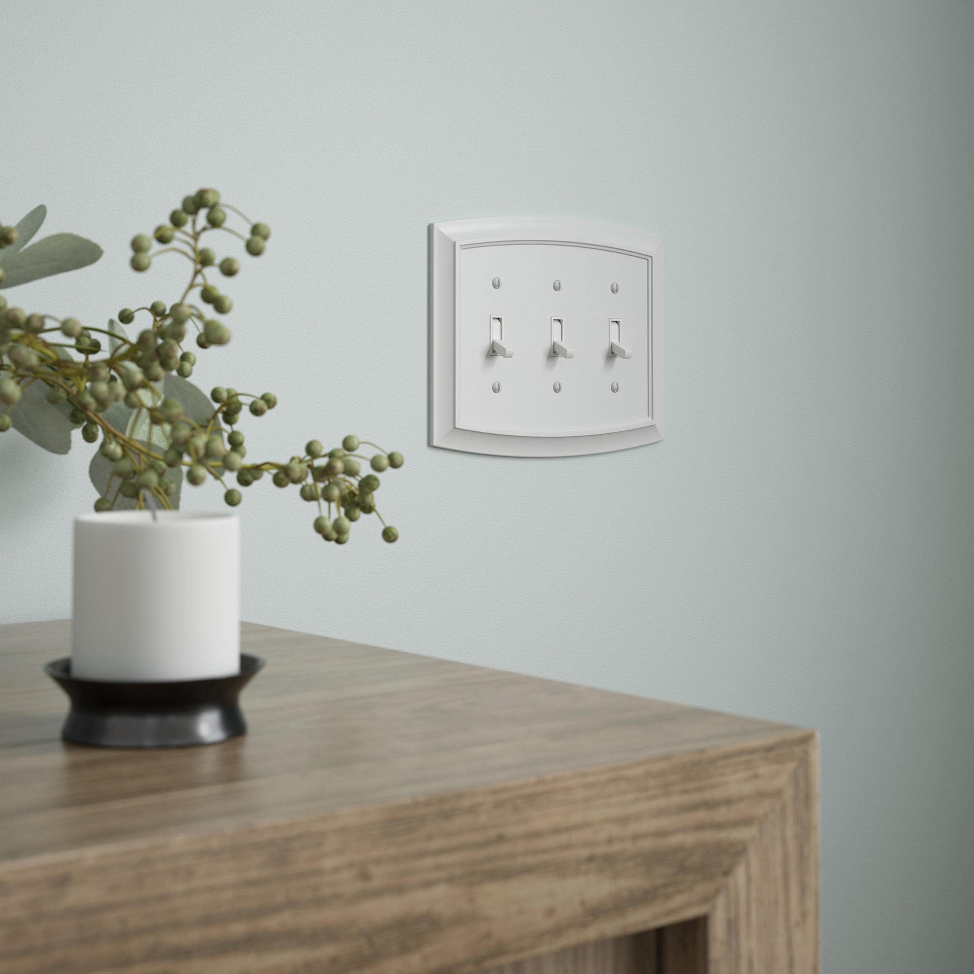 slide 2 of 6, allen + roth Chatham 3 -Gang Midsize Size Pure White Zinc Indoor Toggle Wall Plate, 1 ct