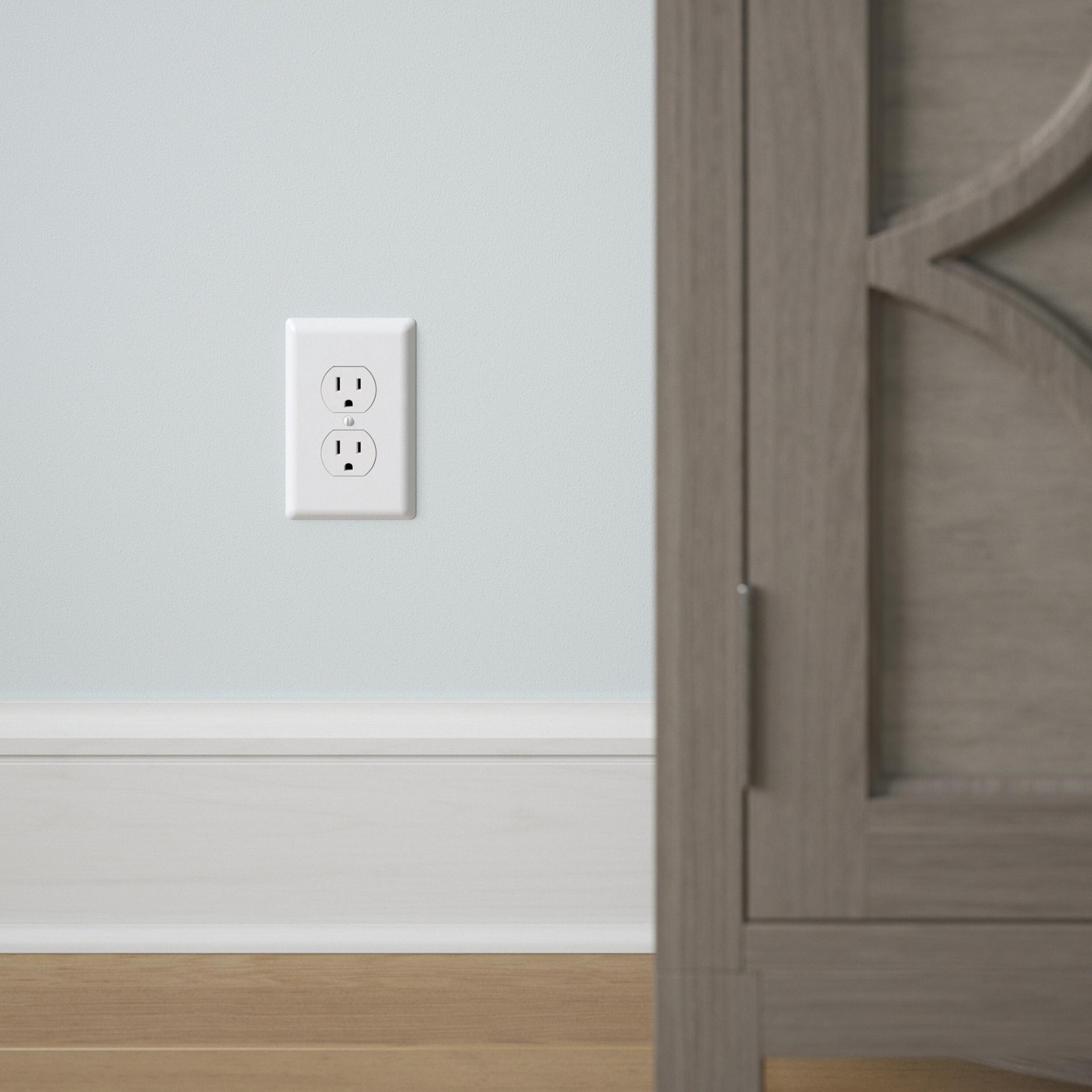 slide 2 of 6, allen + roth Simple Square 1 -Gang Standard Size Pure White Steel Indoor Duplex Wall Plate 6 -Pack, 1 ct