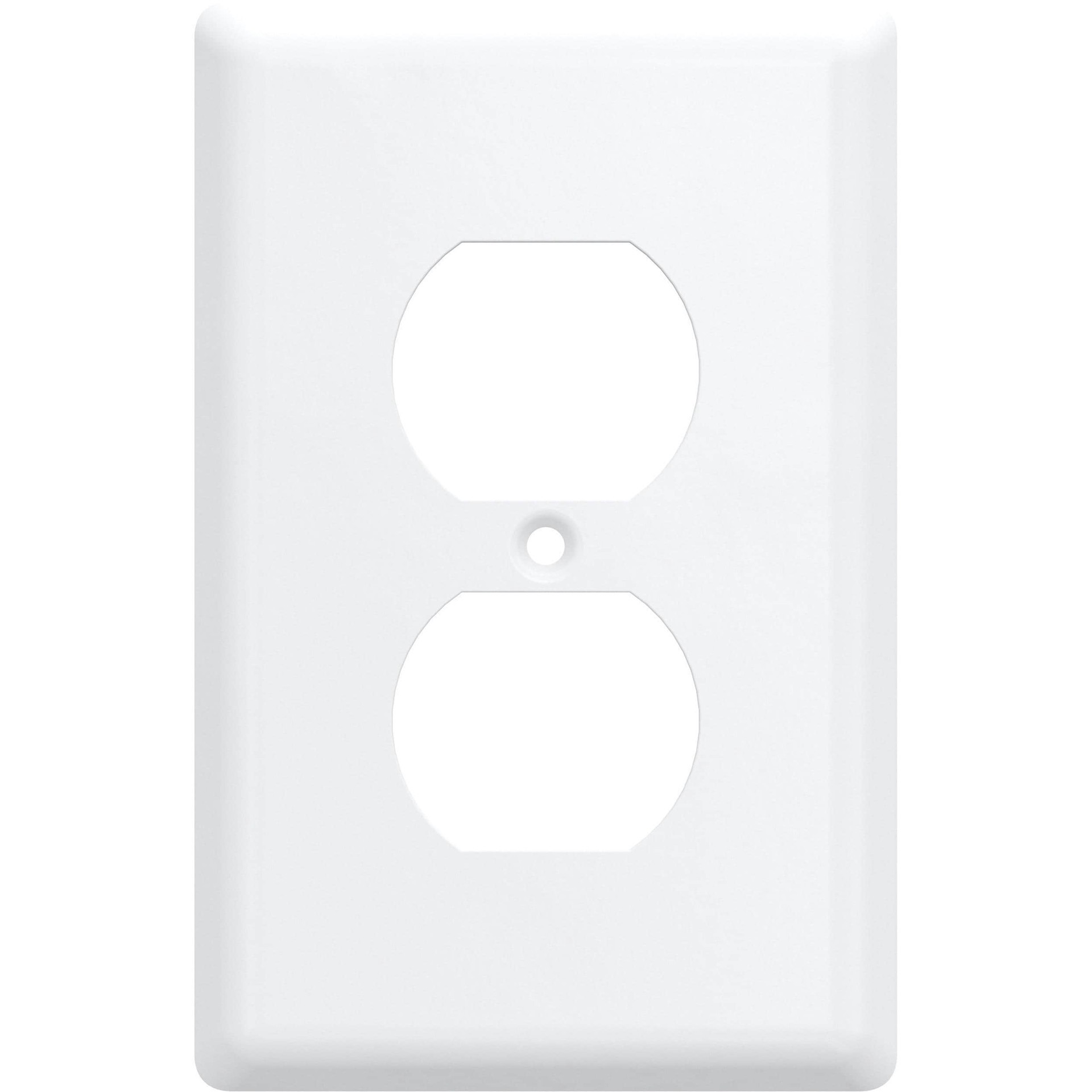 slide 1 of 6, allen + roth Simple Square 1 -Gang Standard Size Pure White Steel Indoor Duplex Wall Plate 6 -Pack, 1 ct