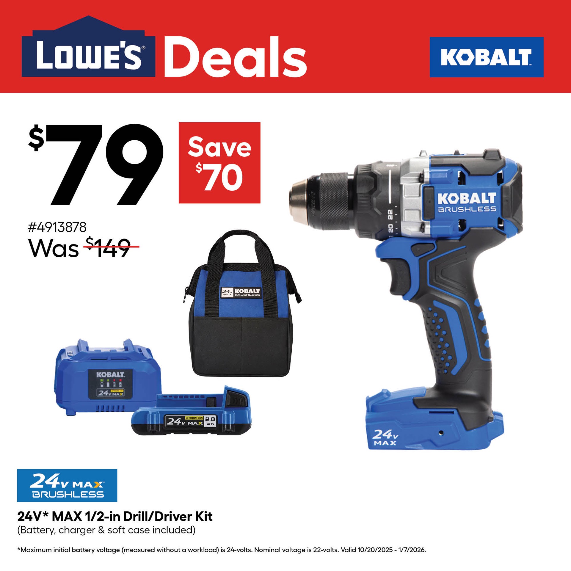 slide 2 of 6, Kobalt 24-volt 1/2-in Keyless Brushless Cordless Drill ( 1 -Batteries Included, and Charger Included ), 1 ct
