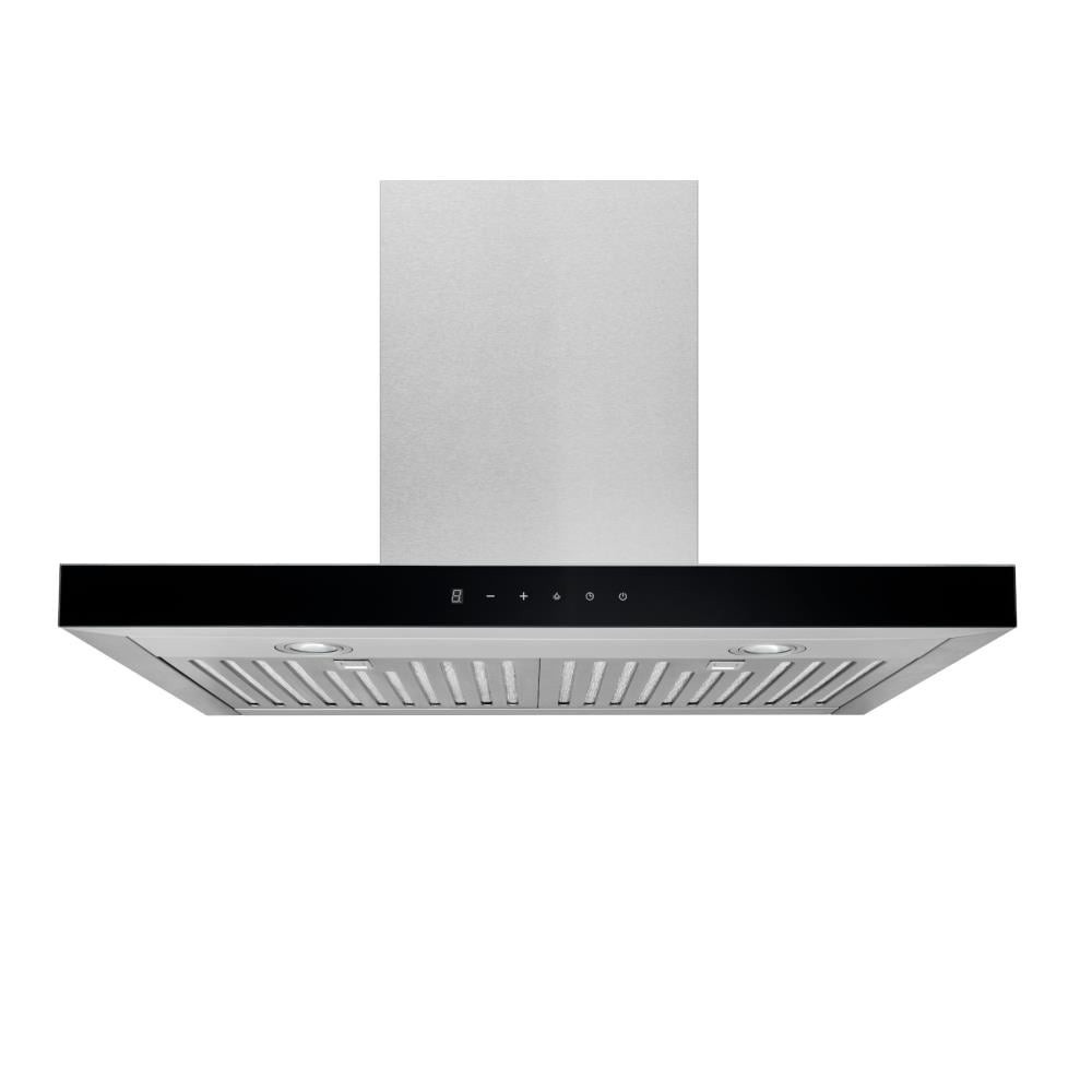 slide 3 of 6, Broan 30 inch Convertible 450-CFM Stainless steel with black glass Wall-Mounted Range Hood with Charcoal Filter, 1 ct