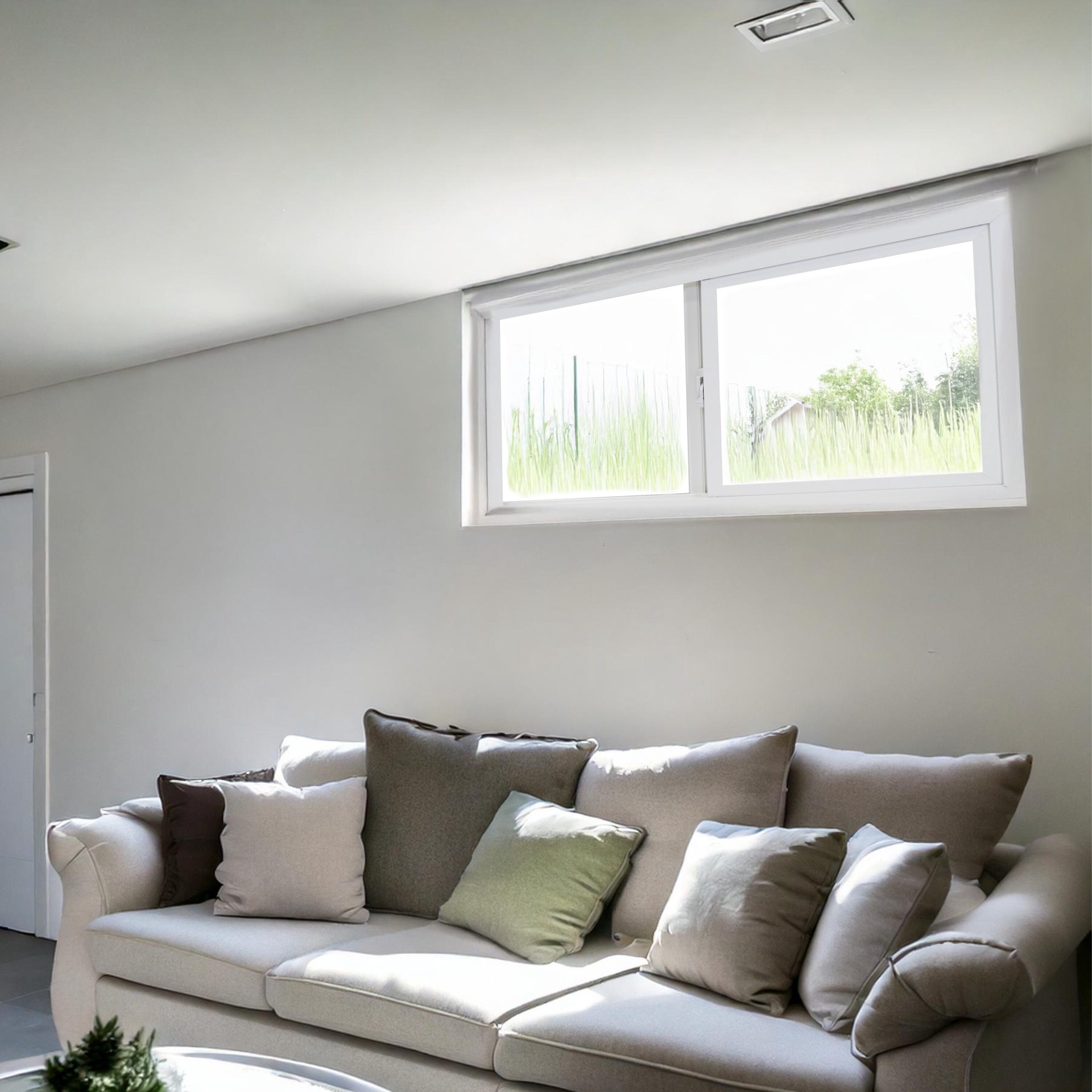 slide 3 of 6, RELIABILT 31-3/4-in x 13-3/4-in White Exterior White Interior Left-Handed Vinyl Sliding Window Double strength (Half Screen Included), 1 ct