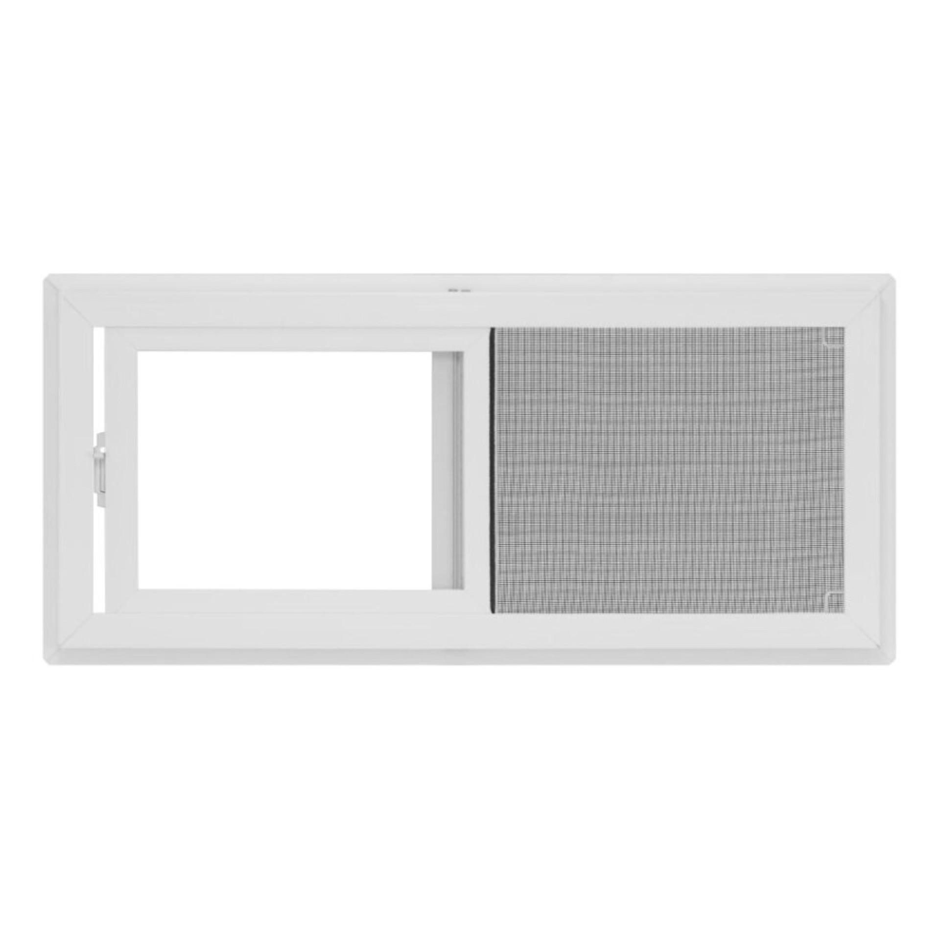 slide 5 of 6, RELIABILT 31-3/4-in x 13-3/4-in White Exterior White Interior Left-Handed Vinyl Sliding Window Double strength (Half Screen Included), 1 ct