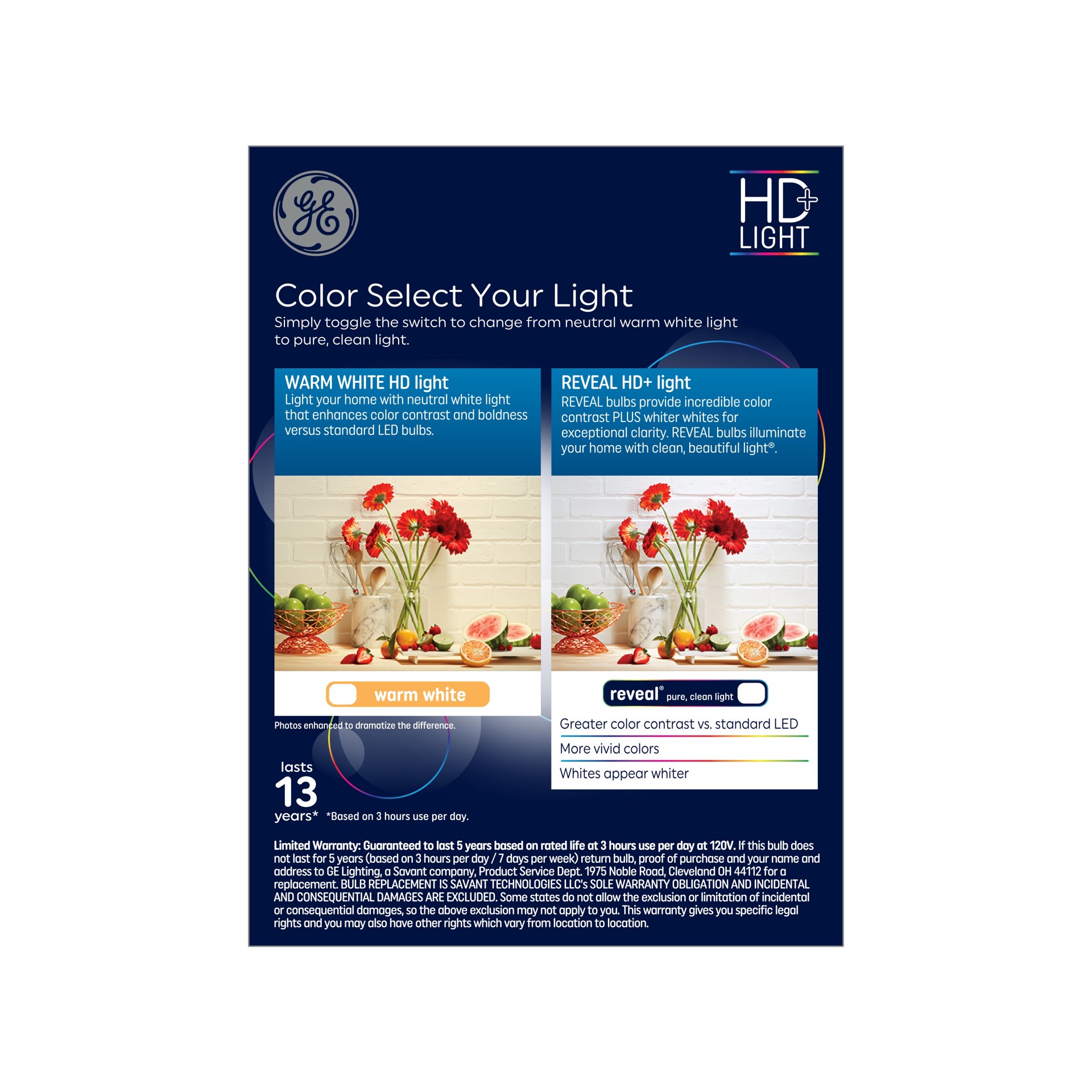 slide 4 of 6, GE Reveal HD 40 -Watt EQ A19 Switchable white Medium base (E-26) Dimmable LED General purpose Light Bulb 4 -Pack, 1 ct