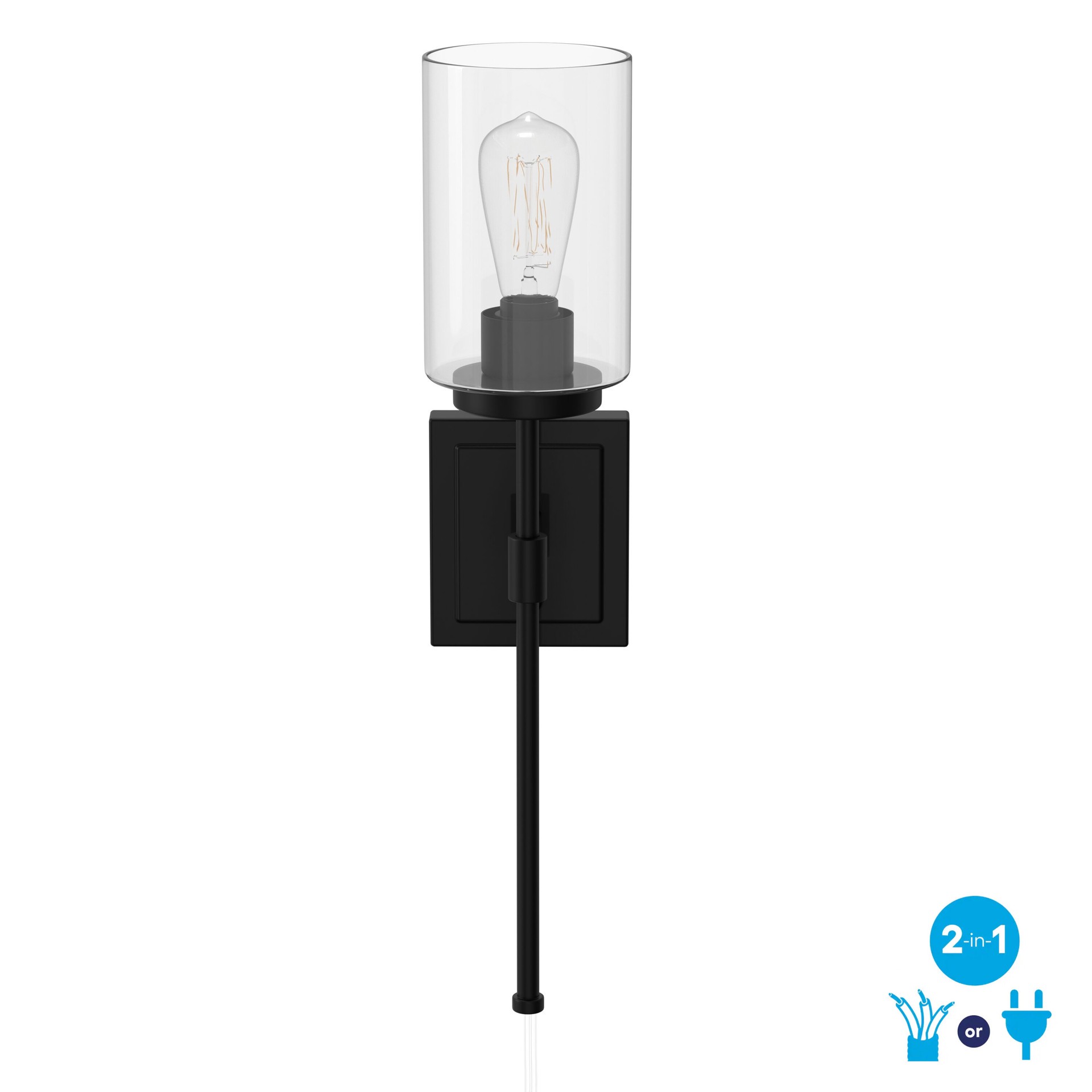 slide 2 of 6, allen + roth Eldora 6-in W 1 -Light Matte Black Transitional Wall Sconce, 1 ct