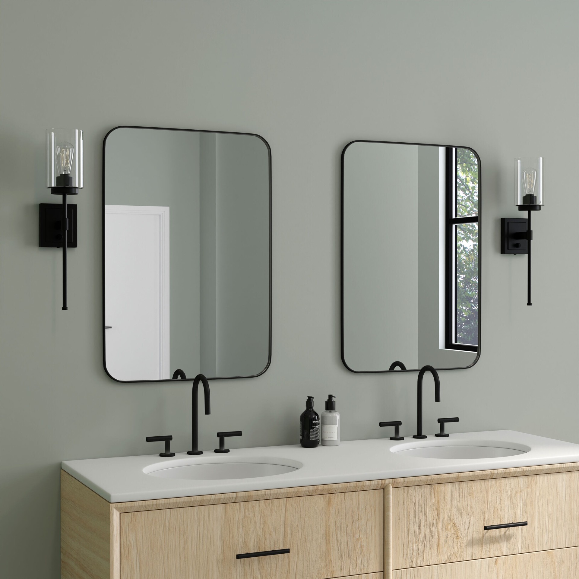 slide 4 of 6, allen + roth Eldora 6-in W 1 -Light Matte Black Transitional Wall Sconce, 1 ct