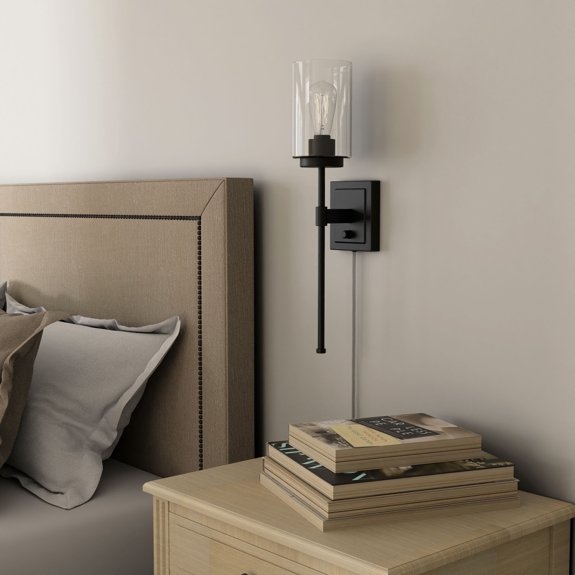 slide 5 of 6, allen + roth Eldora 6-in W 1 -Light Matte Black Transitional Wall Sconce, 1 ct