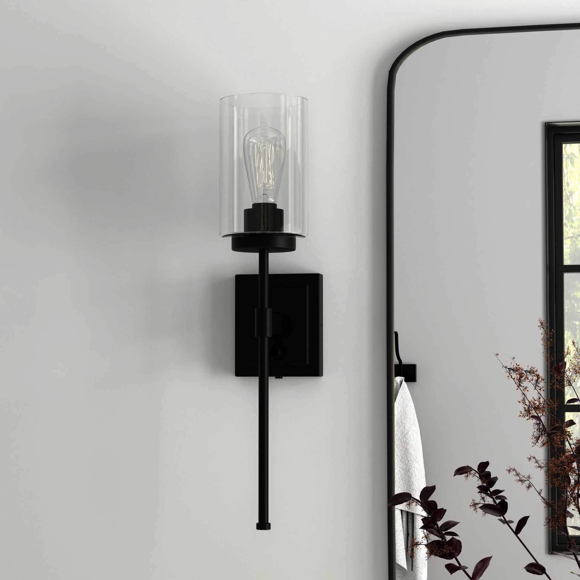 slide 1 of 6, allen + roth Eldora 6-in W 1 -Light Matte Black Transitional Wall Sconce, 1 ct