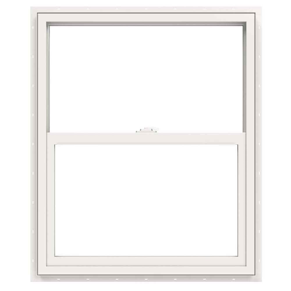 slide 3 of 6, JELD-WEN V-2500 White Exterior Vinyl New construction Single Hung Window Low-E argon Double Pane Glass (Half Screen Included), 1 ct